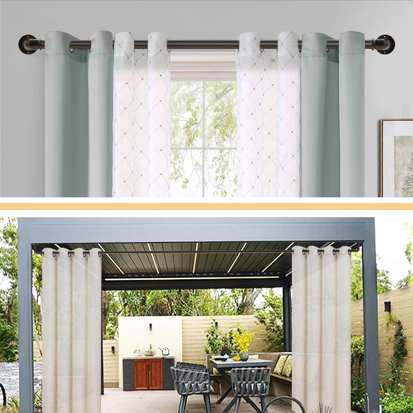 Brown Curtain Rods 18 to 88 Inch, Industrial Curtain Rods,Adjustable Length,1 in Diameter Pipe,Wall or Ceiling Mounted,for Bedroom and Living Room(Antique Bronze 18” to 88”)