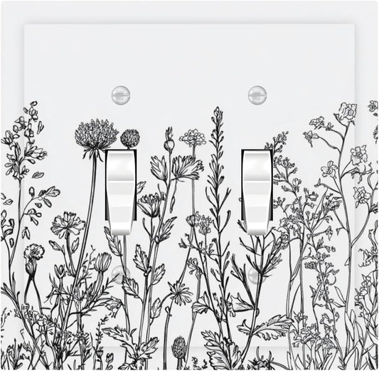 Decorative Switch Plates Floral Wildflower Rustic Plant Leaves 2 Gang Double Toggle Outlet Light Switch Cover Wall Plate Electrical Faceplate For Farmhouse Cabin Decor