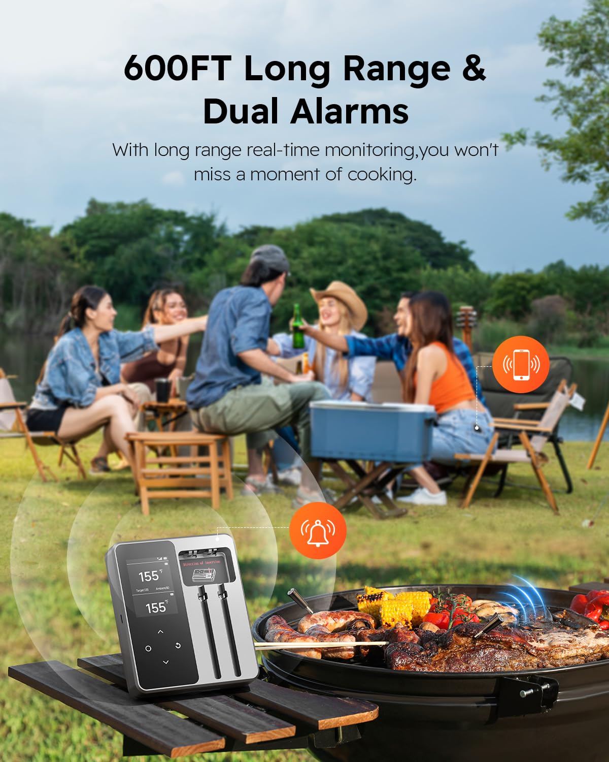Smart Wireless Meat Thermometer | 6 Sensors Accuracy | 600FT Blutooth Range| IPX7 Waterpoof Dual Probes Digital Food Thermometer for Remote Monitoring of BBQ Grill, Oven, Smoker