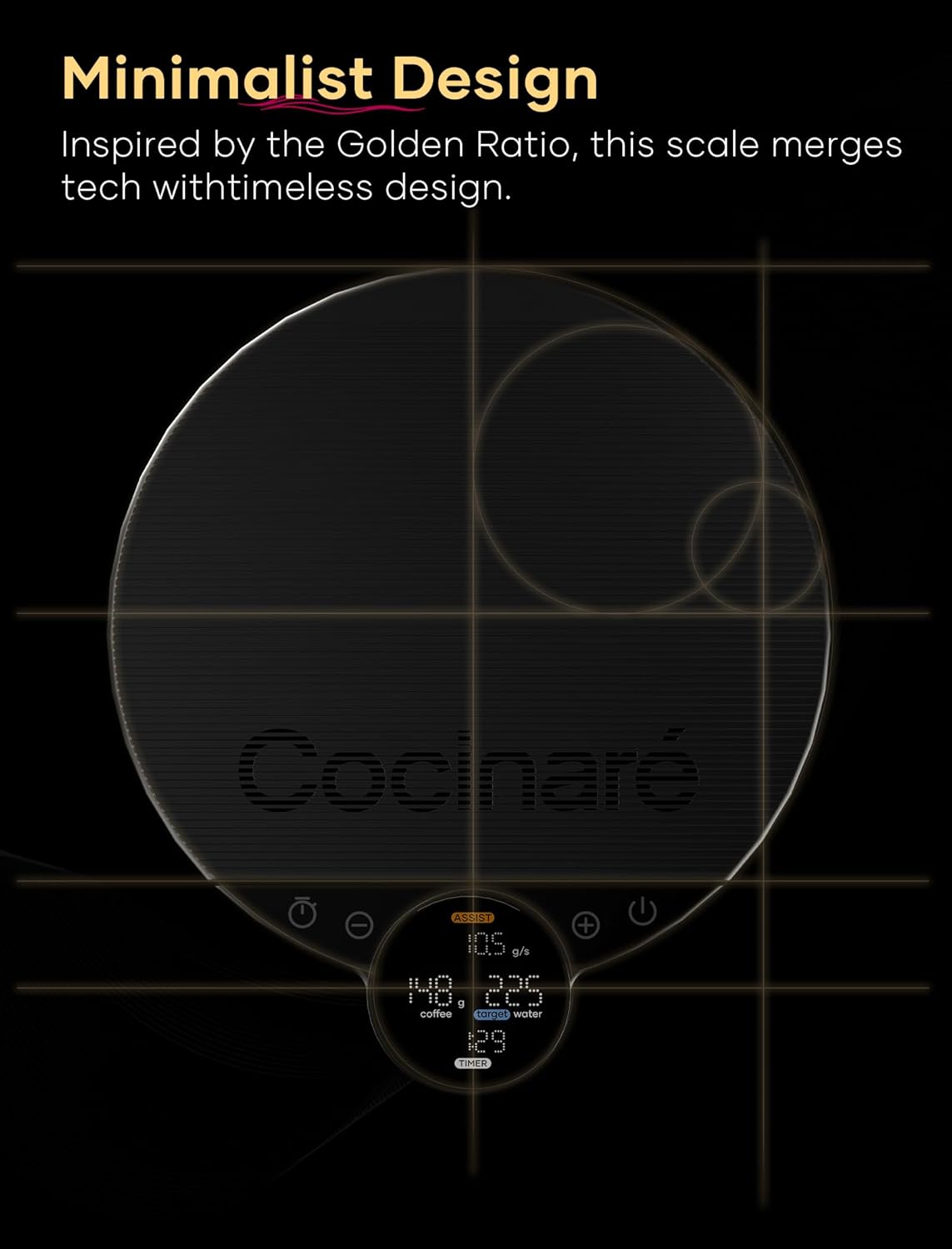 Cocinare Balance Lite Smart Coffee Scale with Timer, 3kg/0.1g Precision Digital Scale for Pour-Over, Espresso & Drip, 3 Brewing Modes (Assist, Weigh, Competition), Adjustable Ratios & Flow Rate, White