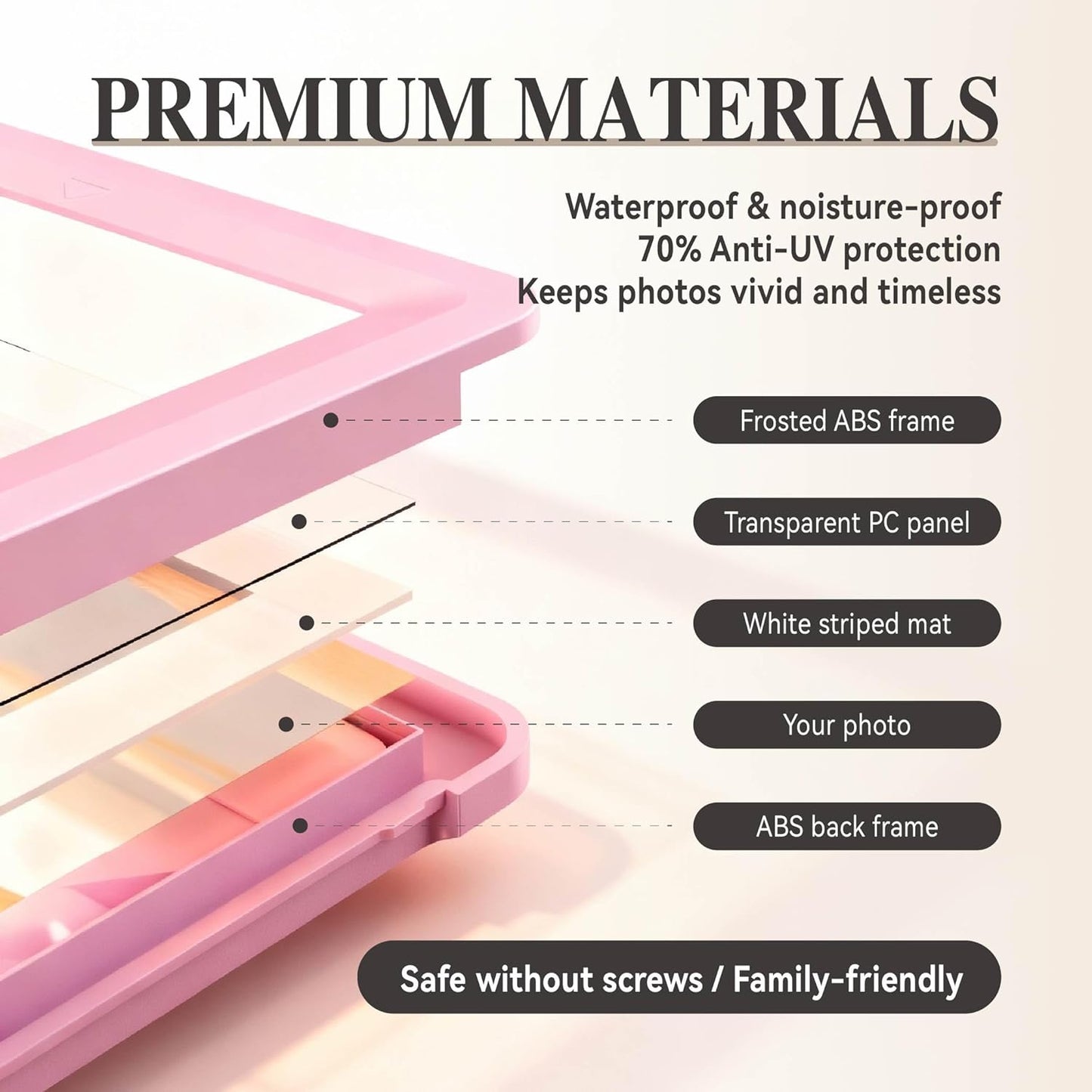 Pink 5x7 Picture Frame with Acrylic Front 4 Pack, ABS Frame for 5x7 or 4x9 Photos, Shatterproof UV-Resistant Tabletop Photo Frame, Vertical/Horizontal Display for Home Décor