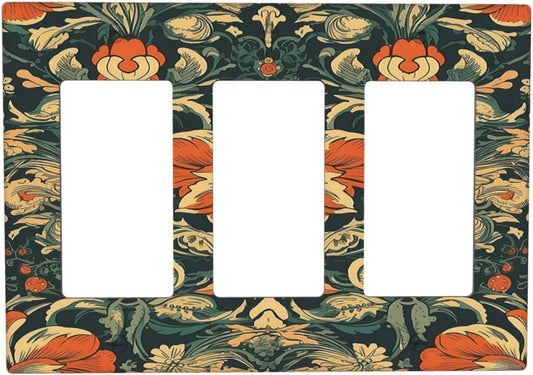 Light Switch Covers William Morris Abstract Floral Plant Pattern Orangeyellowgreen 3 Gang Rocker Electrical GFCI Decorative Triple Outlet Wall Plate Cover Switchplate for Bedroom living Room