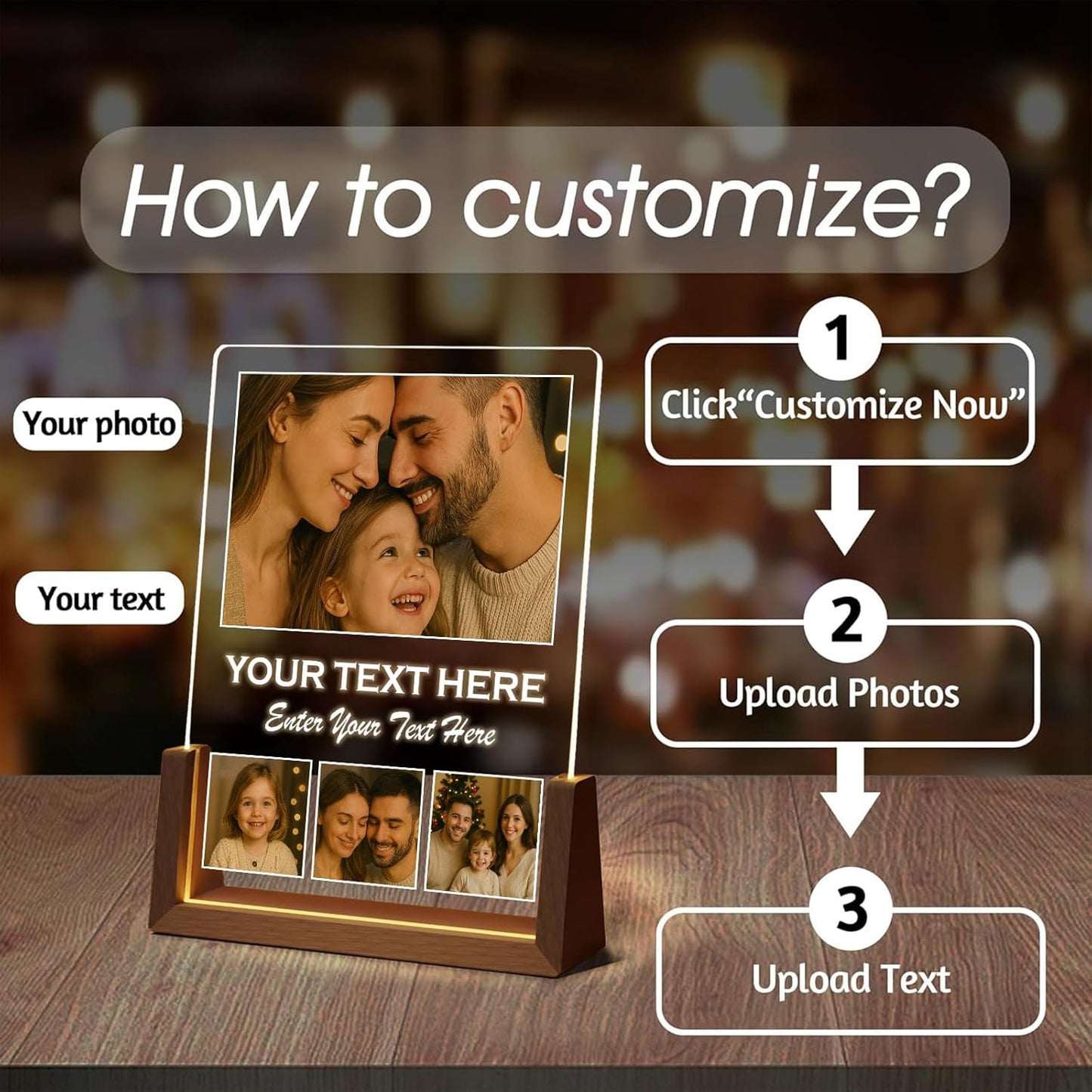 LOUISMIAA Customized Picture Frames with Night Light,Decorative Plaque Anniversary Birthday Mother’s Day Father’s Day Valentine’s Personalized Gifts Same Day Shipping