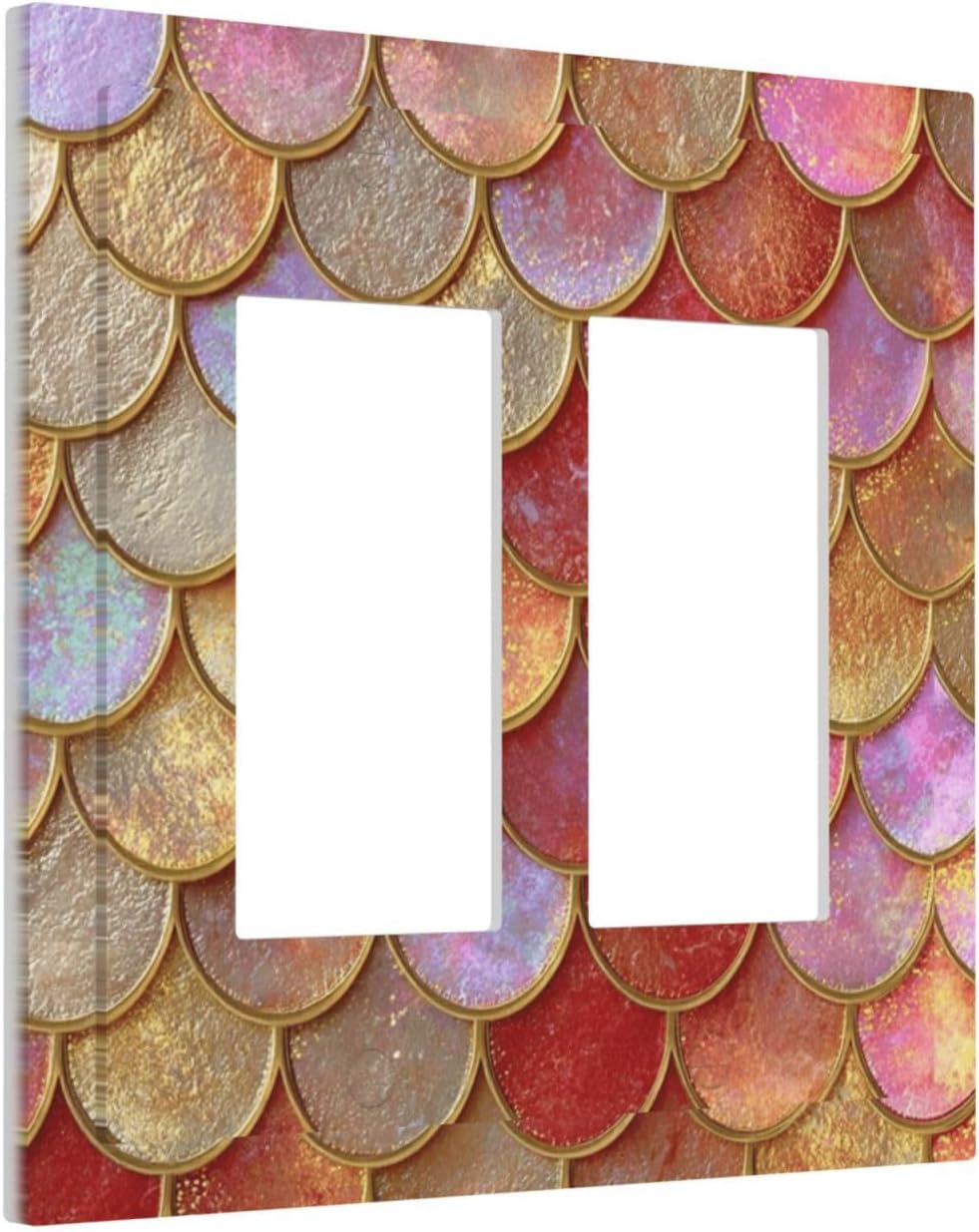 Mermaid Glitter Scale Rainbow Gold Fish Scales Decorative Outlet Covers 2 Gang Double GFCI Rocker Electrical Wall Panels Light Switch Cover Plate for Bed Room Home Decor