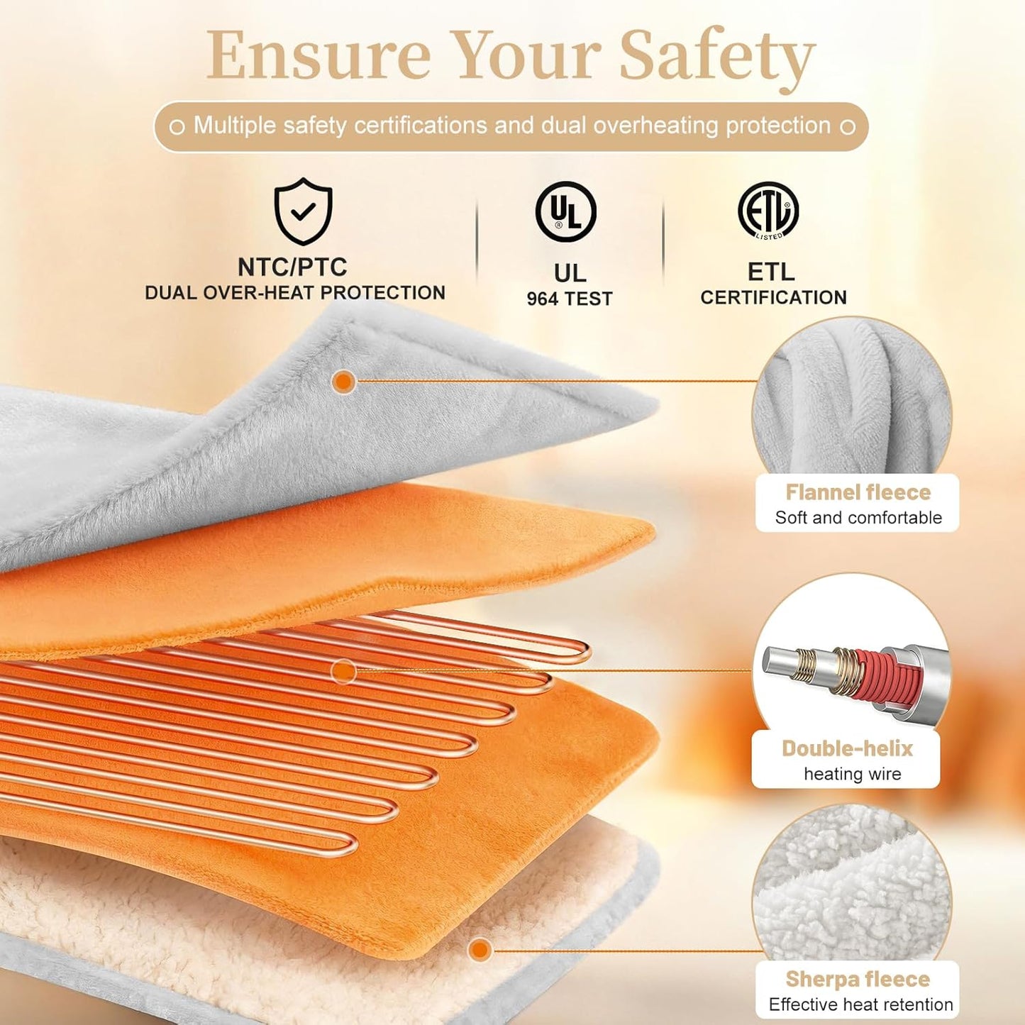 Electric Heated Blanket Full Size 72" x 84", Soft Plush Flannel & Sherpa Electric Blanket with 8 Heat Settings, 1-12H Auto-Off, Fast & Even Heating, Machine Washable, for Home & Office, Light Gray