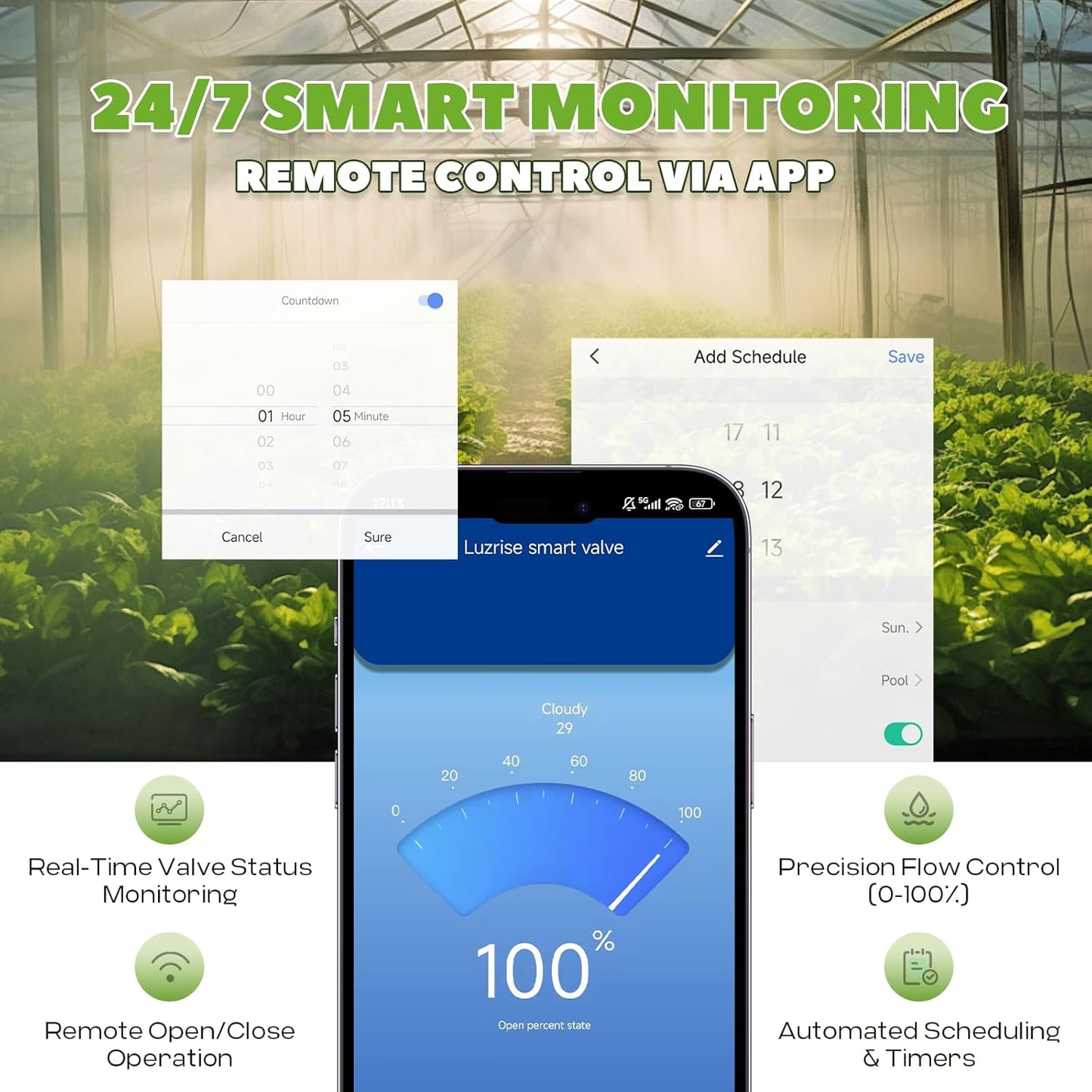 Smart Motorized Ball Valve with Remote Control- Automatic Water Shut-Off, 0-100% Adjustable Flow, Programmable Timer, Real-Time Monitoring (Stainless Steel, DN20 (3/4''))