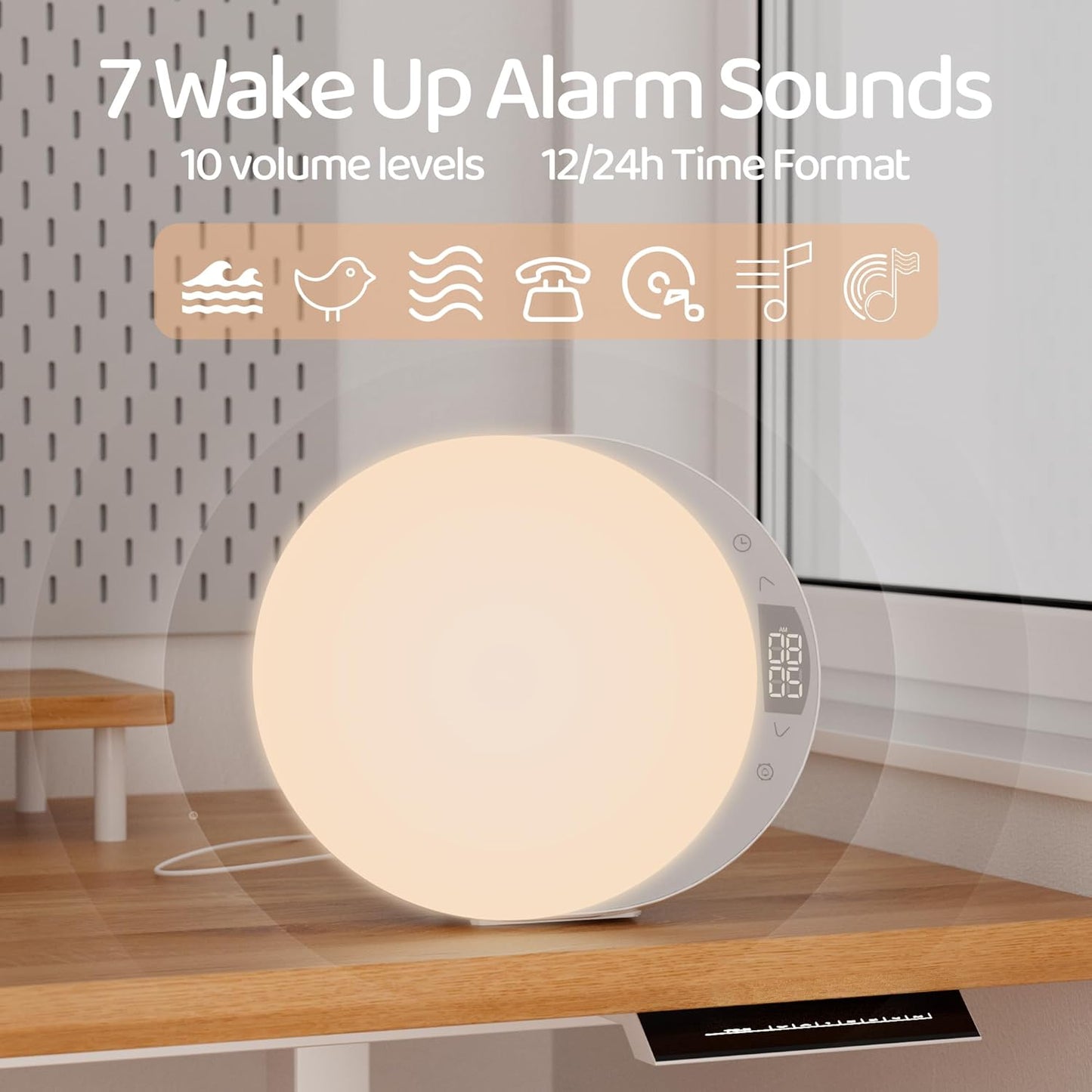 ANTDALIS Sunrise Alarm Clock for Heavy Sleepers Adults, Wake Up Light Dimmable Night Light for Kids Teens Bedroom Home Decor Girls Boys Women Gifts, 20 Color and Touch Control, Snooze, White