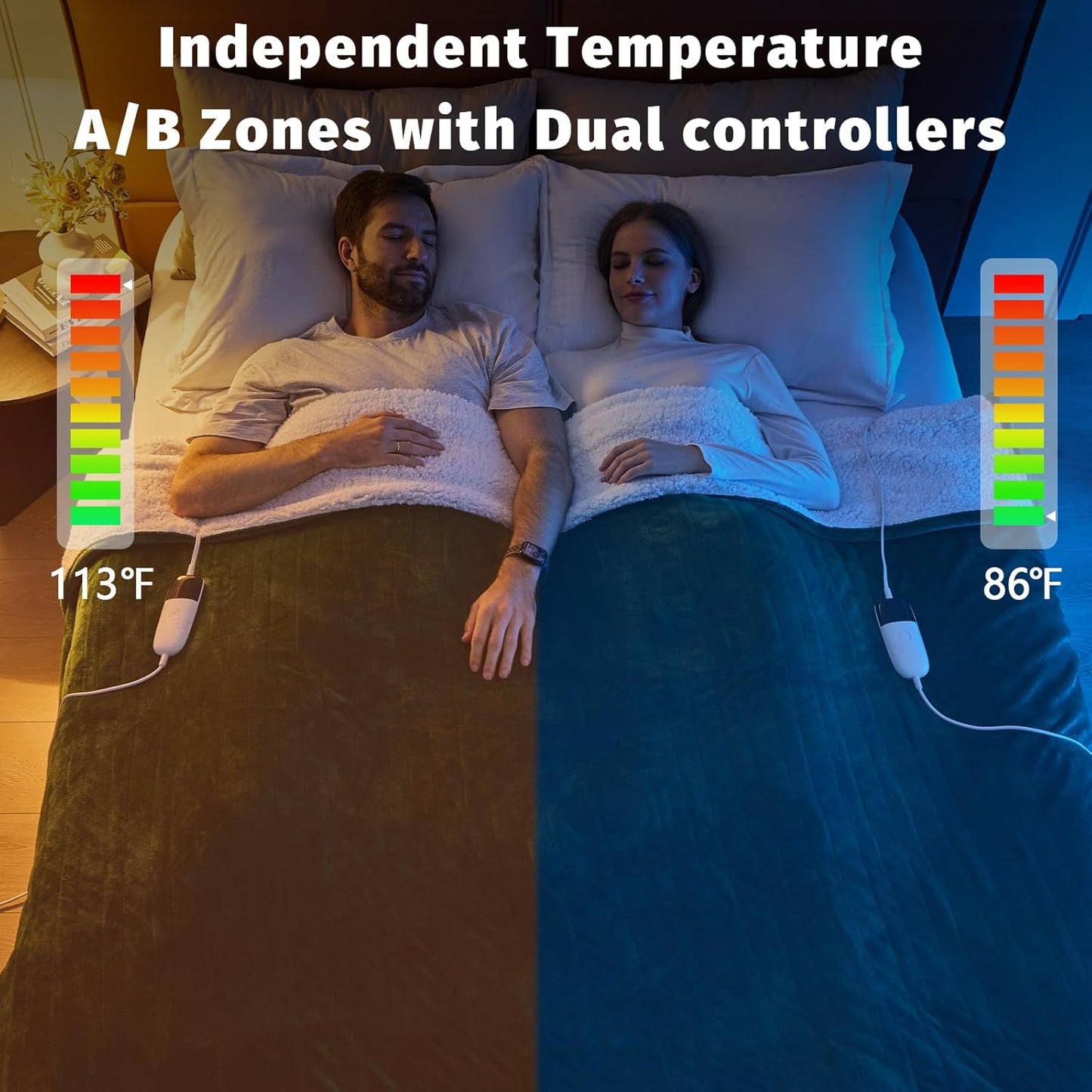 Heated Electric Blanket Queen Size - 84" x 90" Heating Blanket with Dual Control, 10 Heating Levels & 8 Hours Auto Off, Soft Warm Flannel Blanket, Christmas Birthday Gifts for Senior Grandma