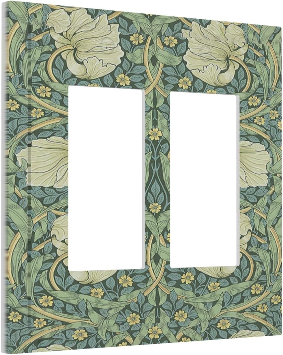 Decorative Outlet Covers Vintage Floral Plant Sage Green William Morris 2 Gang Double GFCI Rocker Electrical Wall Panels Light Switch Cover Plate for Bedroom Home Decor