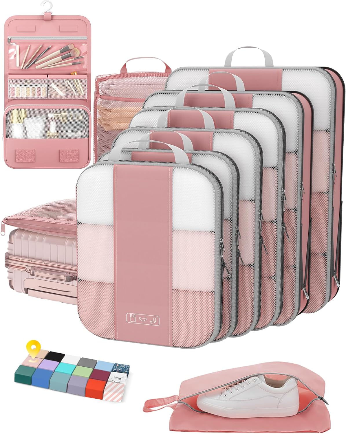10 Set Compression Packing Cubes for Travel Essentials,Compressible Expandable Packing Cubes for Suitcase,OlarHike Luggage Organizer Bags for Travel,Handy Helper for Organizing Clothes(Light Coral)