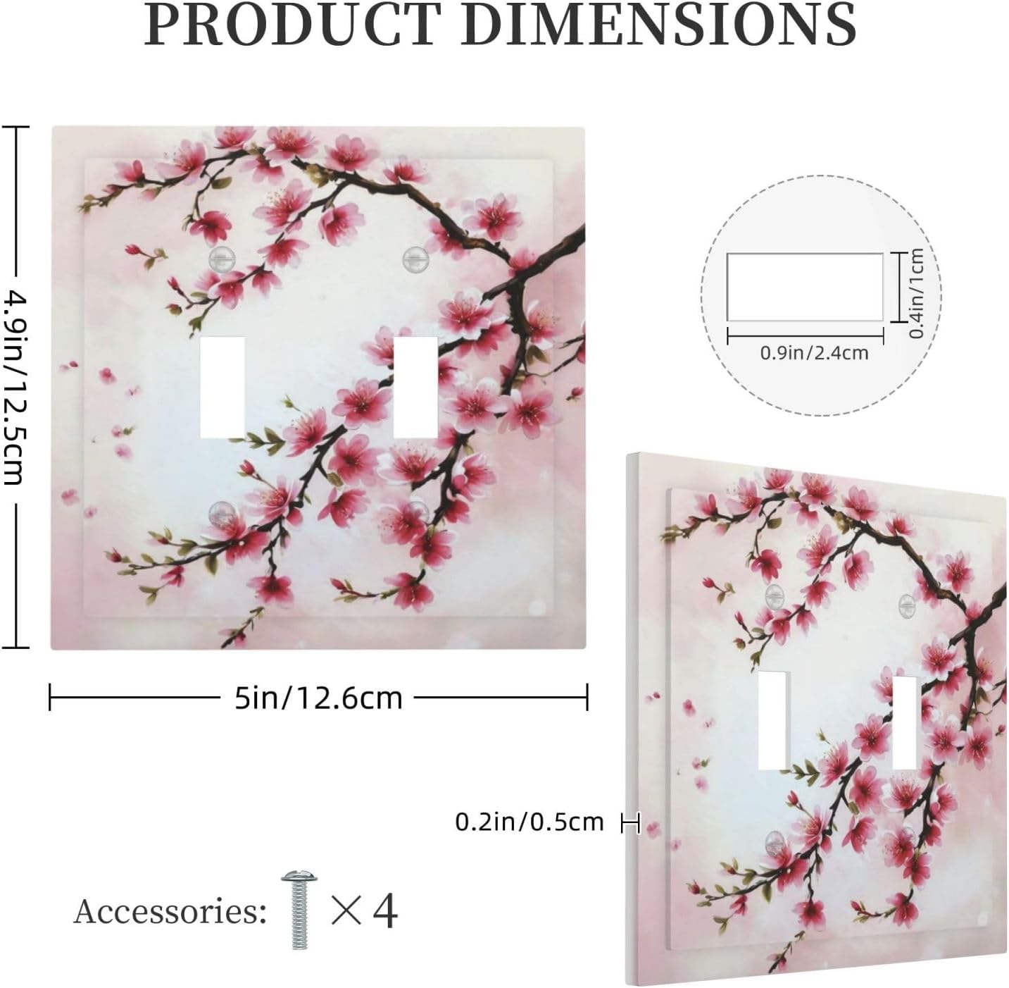 Branch with Pink Flowers Light Switch Covers Double Toggle 2 Gang Wall Plate Dual Decorative Switchplate Electrical Faceplate for Farmhouse Decor