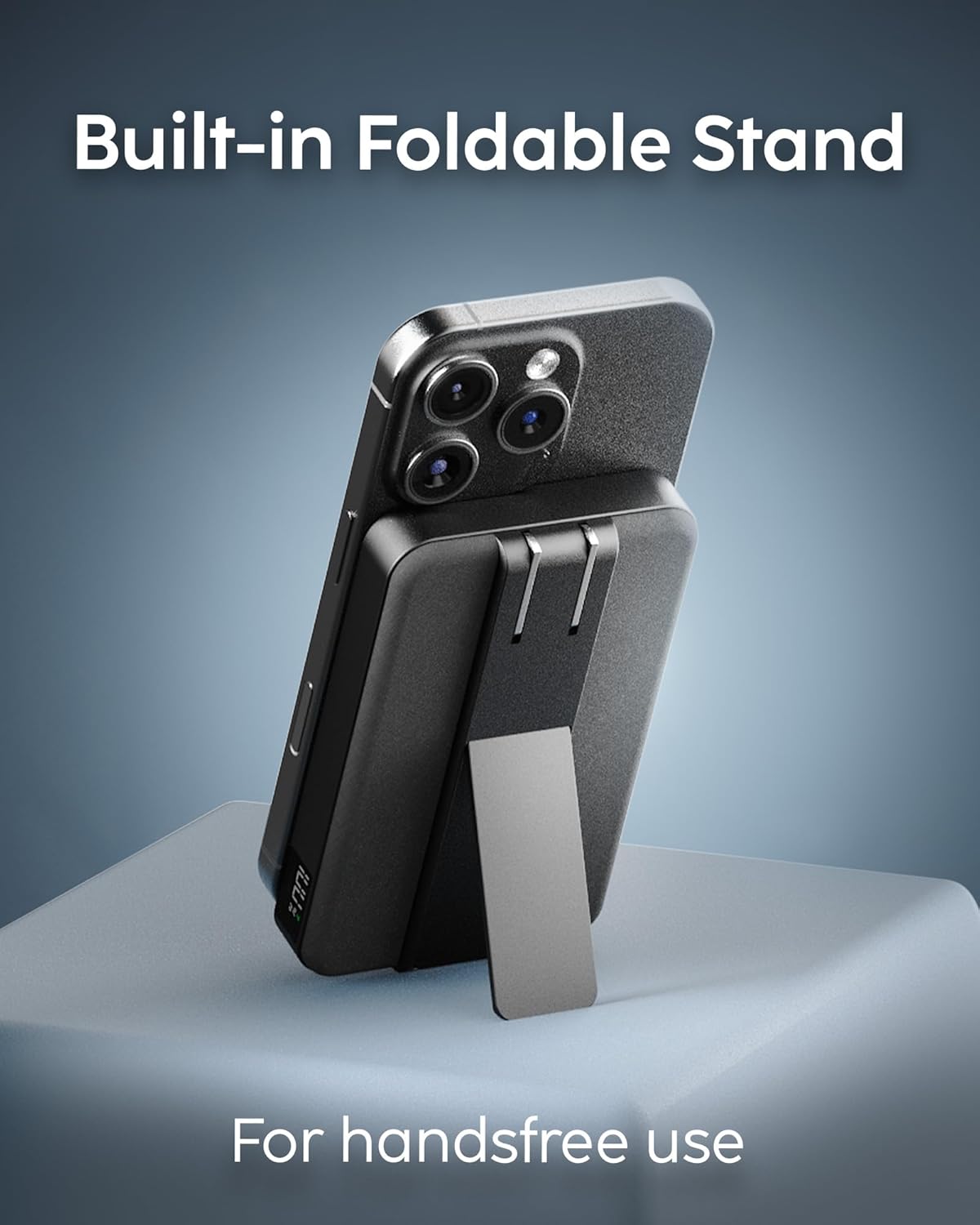 myCharge CliqLuxe+ 5000mAh 25W Wireless Magnetic Power Bank - Qi2.2 15W Fast Wireless Charging | Built-in Wall Plug & Stand | 20W PD USB-C Port | Digital Battery Display | Premium Black Fabric