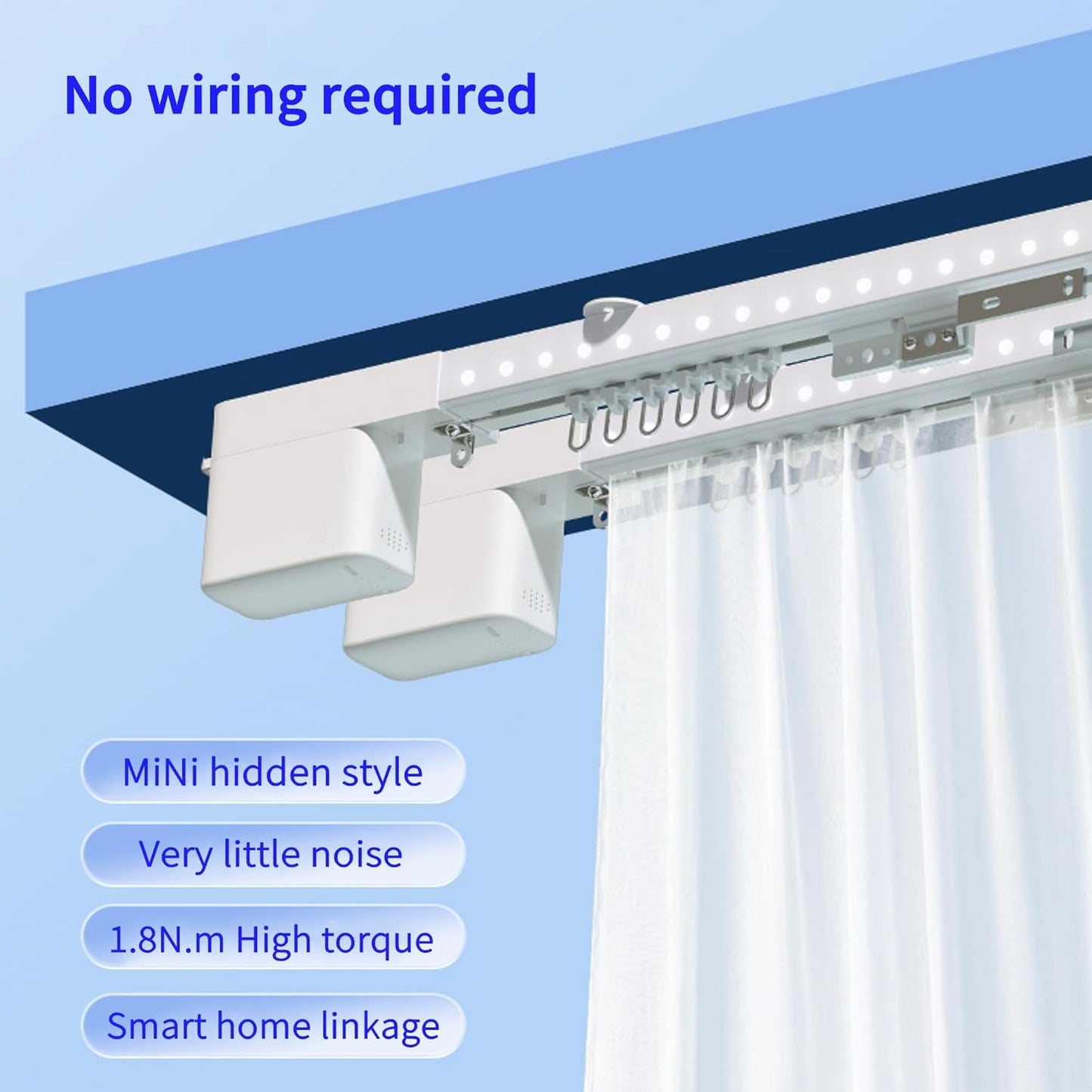 Smart Curtain Track System with Mini Zigbee Motor, Automatic Motorized Curtains Rod 165.3''(4.2m) with App, Voice, Remote Control, Compatible with Alexa,Google and Siri