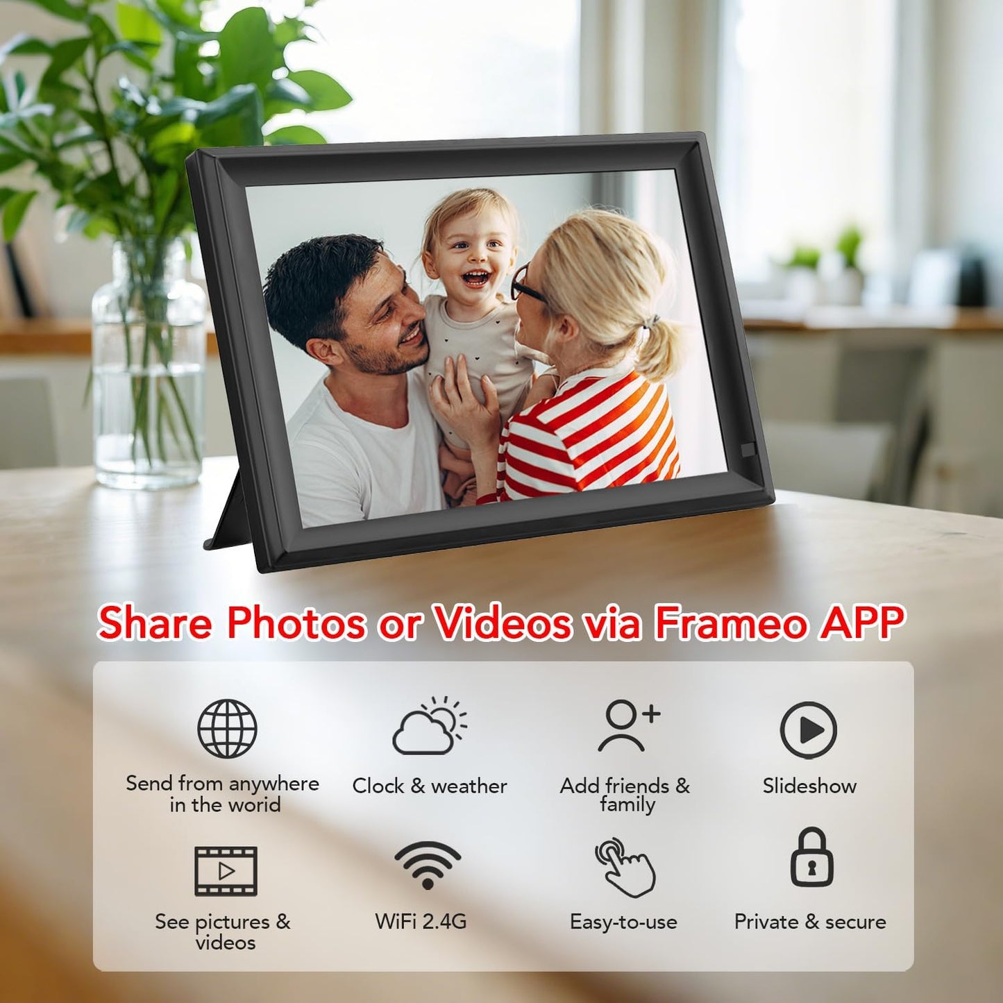 Frameo 15.6 Inch Large Digital Photo Frame, Digital Picture Frame WiFi, IPS HD Touch Screen, 32GB Storage, Photo Frame with Auto-Rotate Instant Share Photo/Video Sharing via Frameo App, Gift for Mom
