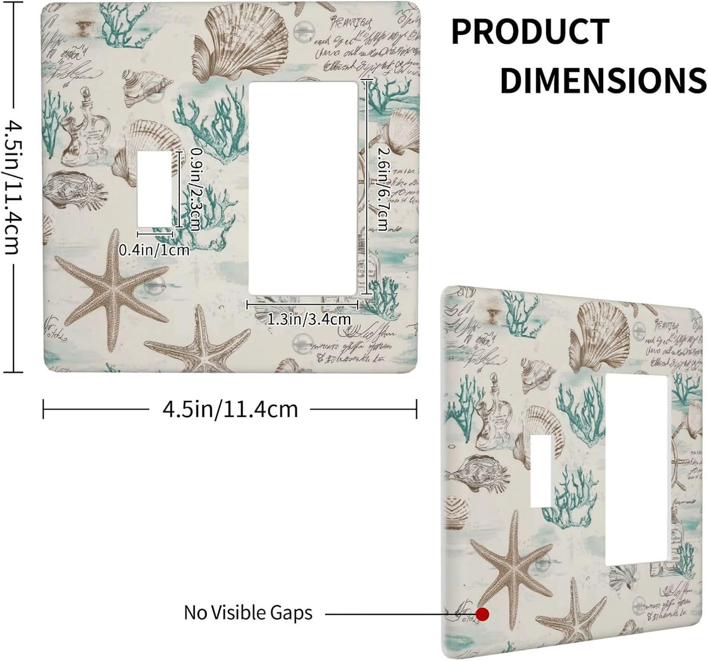 Mid Century Seashells Starfish Compass Outlet Covers 1 Toggle 1 Rocker Combination Decorative Wall Plate Electrical Switch Plates Light Switch Cover Plate For Nursery Kids Room Decor