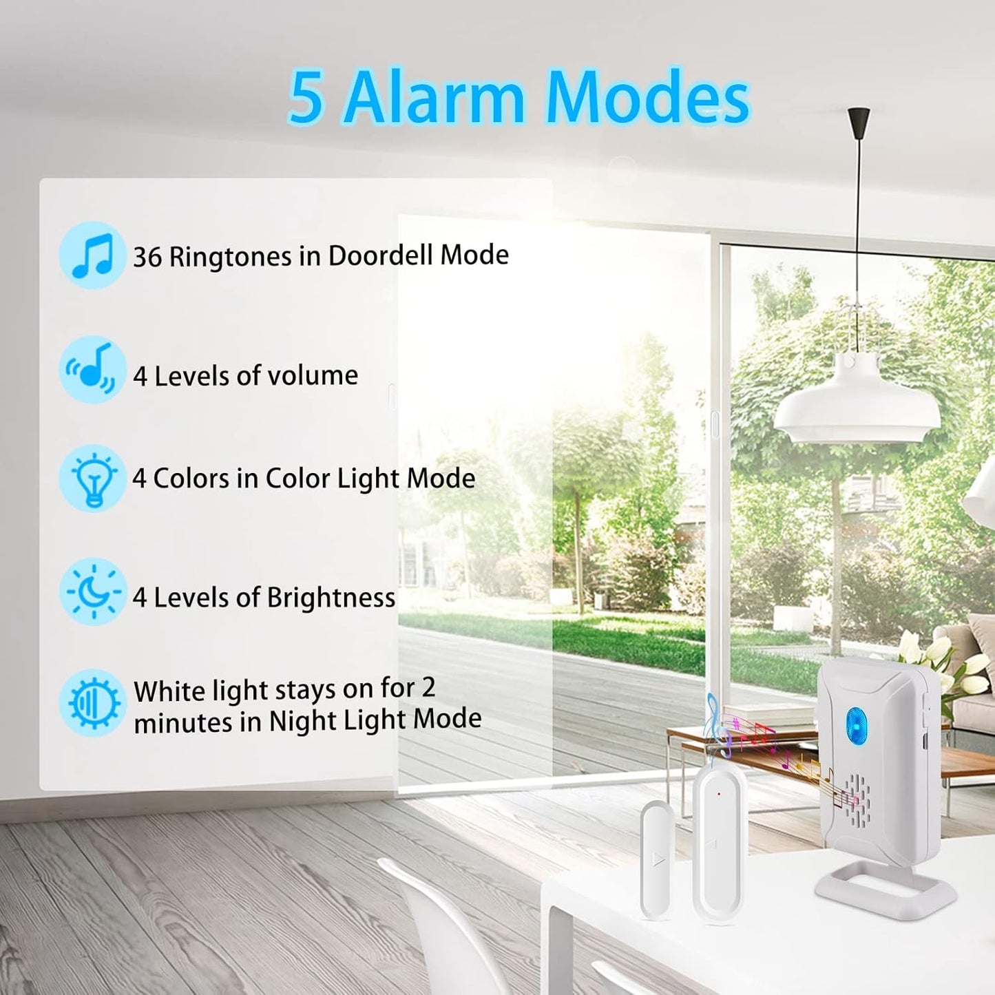 GREENCYCLE Door Chime, Wireless Door Open Chime, Door Open Contact Alarm Rechargeable, Door Sensor with Adjustable Volume, 600ft Range, 36 Chimes and Mute Mode LED Flashing, for Home/Office/Store