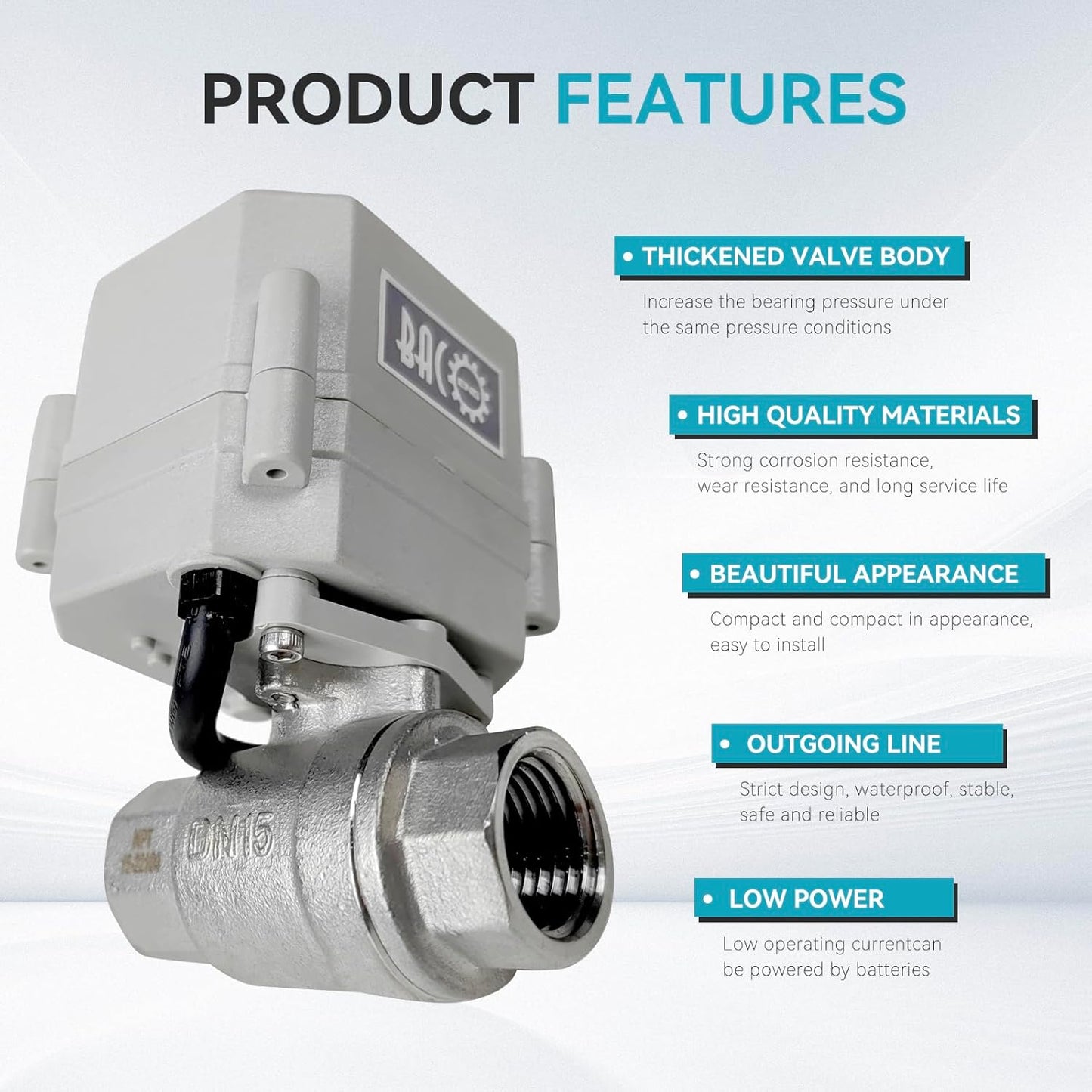 BACOENG Motorized Ball Valve, 1/2" DN15 Electrical Ball Valve, 2 Way 110VAC Stainless Steel NC Electric Water Valve