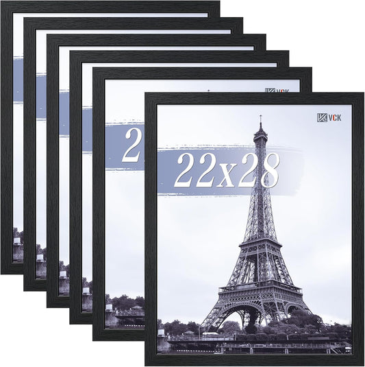VCK 22x28 Picture Frames Black Set of 6, Wide Border Wood Poster Frame, Multi-Directional Display Family Photos, Office Prints, Studio/Gallery Art, Woodgrain Series, Wall Hanging