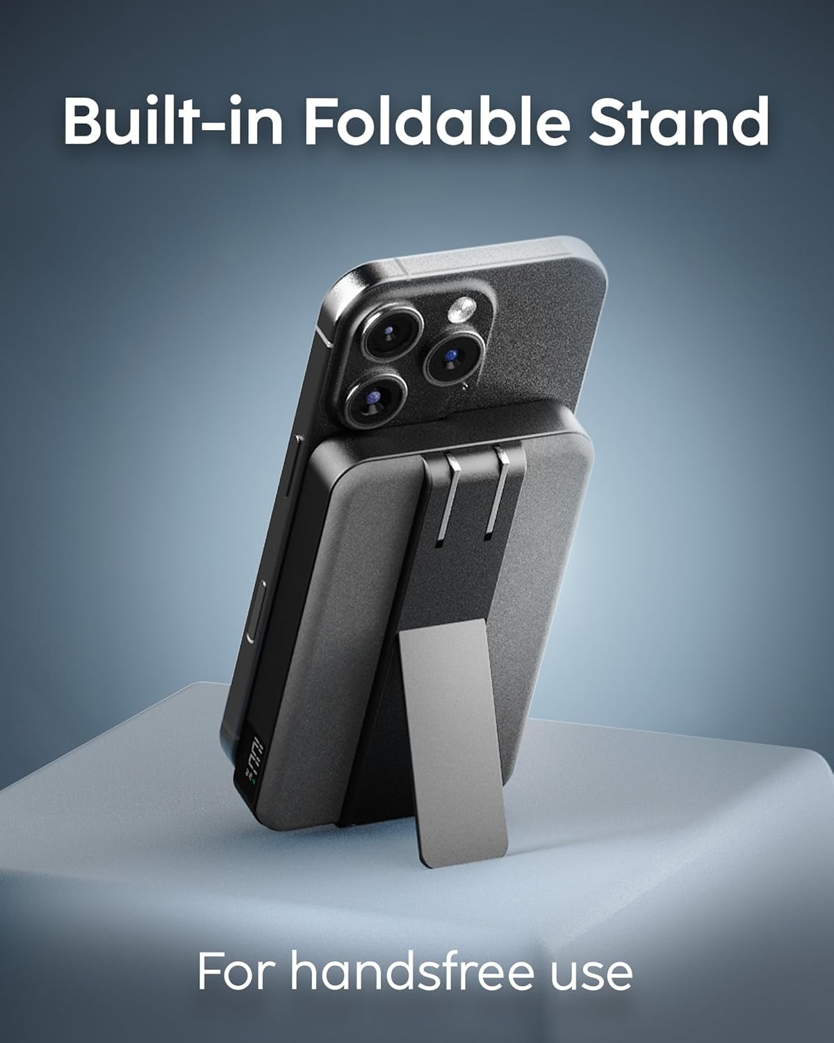 myCharge CliqLuxe+ 10,000mAh Wireless Magnetic Power Bank - Qi2.2 25W Ultra-Fast Wireless Charging | with Stand | 20W PD USB-C Port | Digital Battery Display | Premium Grey Fabric (with Wall Plug)