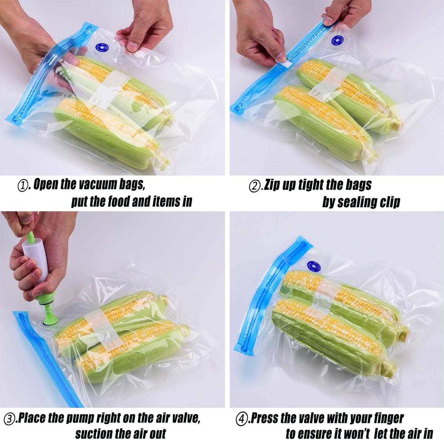Sous Vide Bags 60pcs Reusable Vacuum Sealer Bags with 4 Sealing Clips, Reusable Vacuum bags for Food Storage and Sous Vide Cooking (8.2x8.7 Inch)