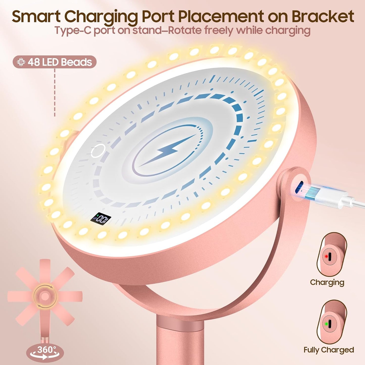 Makeup Magnifying Mirror with Light 30X/1X, Digital Display, 2-Sided Touch Control, Makeup Mirror with 3 Color Lights,360° Rotate, Height Adjustable Lighted Magnifying Mirrors for Desk Travel