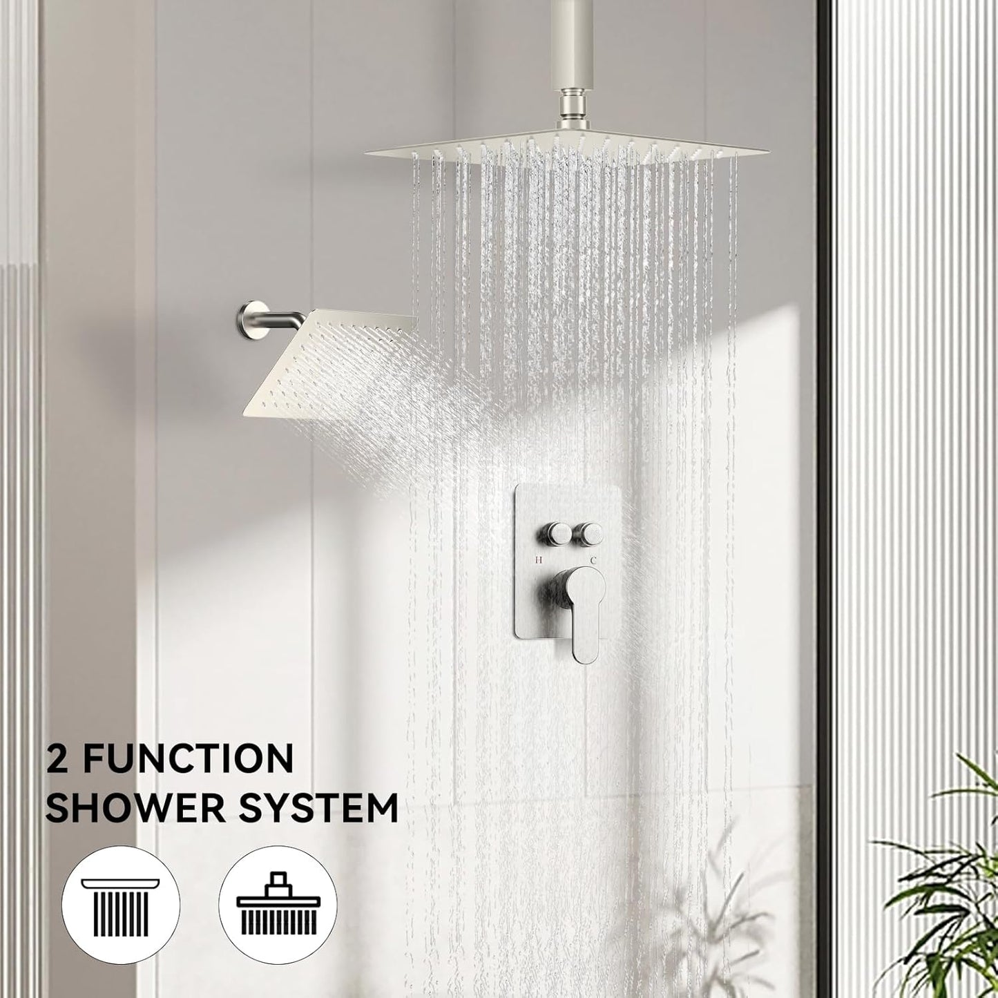 Shower Faucet Set Brushed Nickel Shower System, STARBATH 10" Ceiling Mount Rain Showerhead and 6" Wall Mounted Rainfall Shower for Couples, On Off Button Valve Dual Head Shower Systems Complete