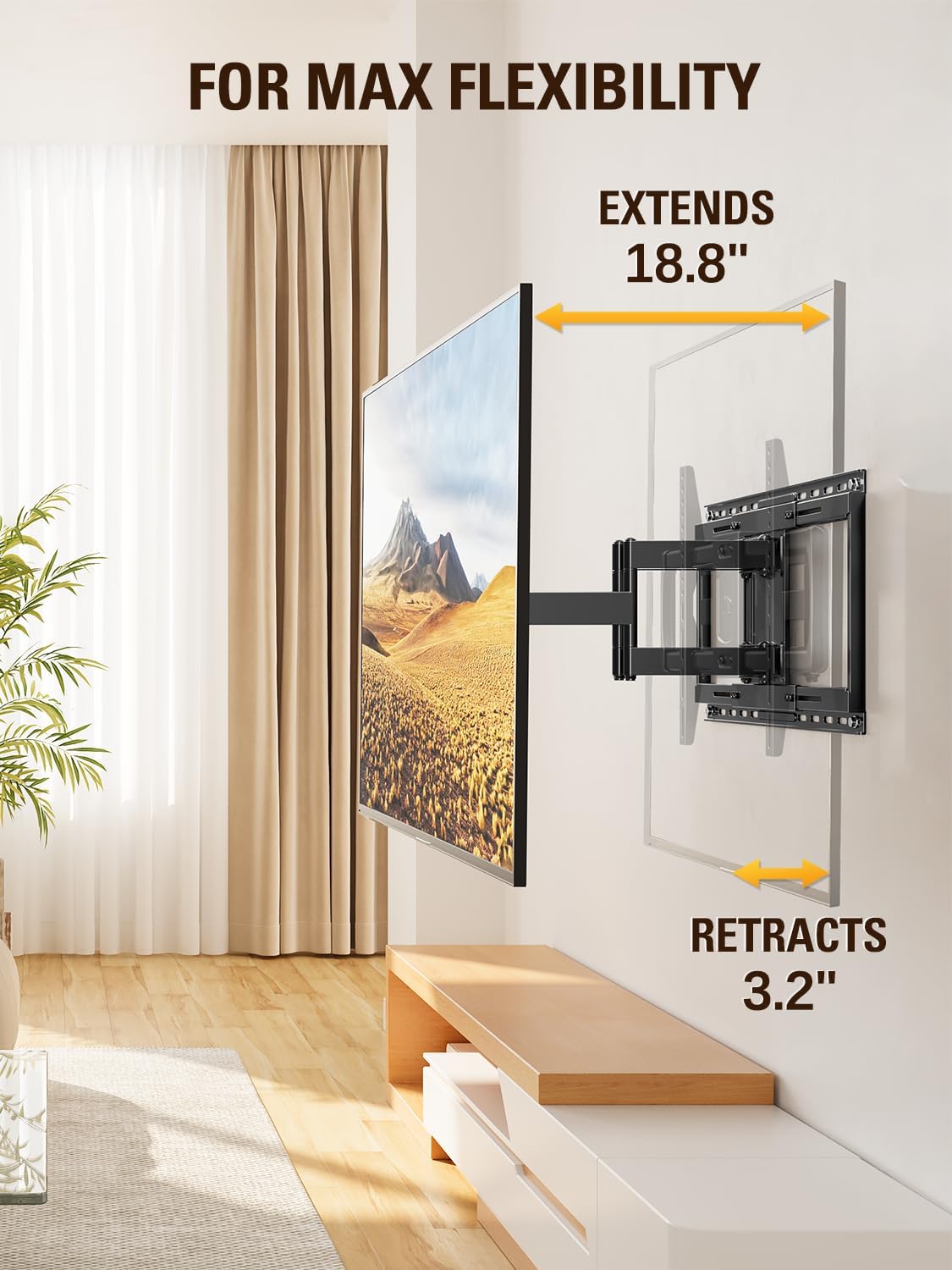 Mounting Dream Sliding TV Wall Mount for 42-86" TVs, Full Motion Articulating Dual Arms, Easy TV Centering, Max VESA 600x400mm, 132 lbs, MD2198