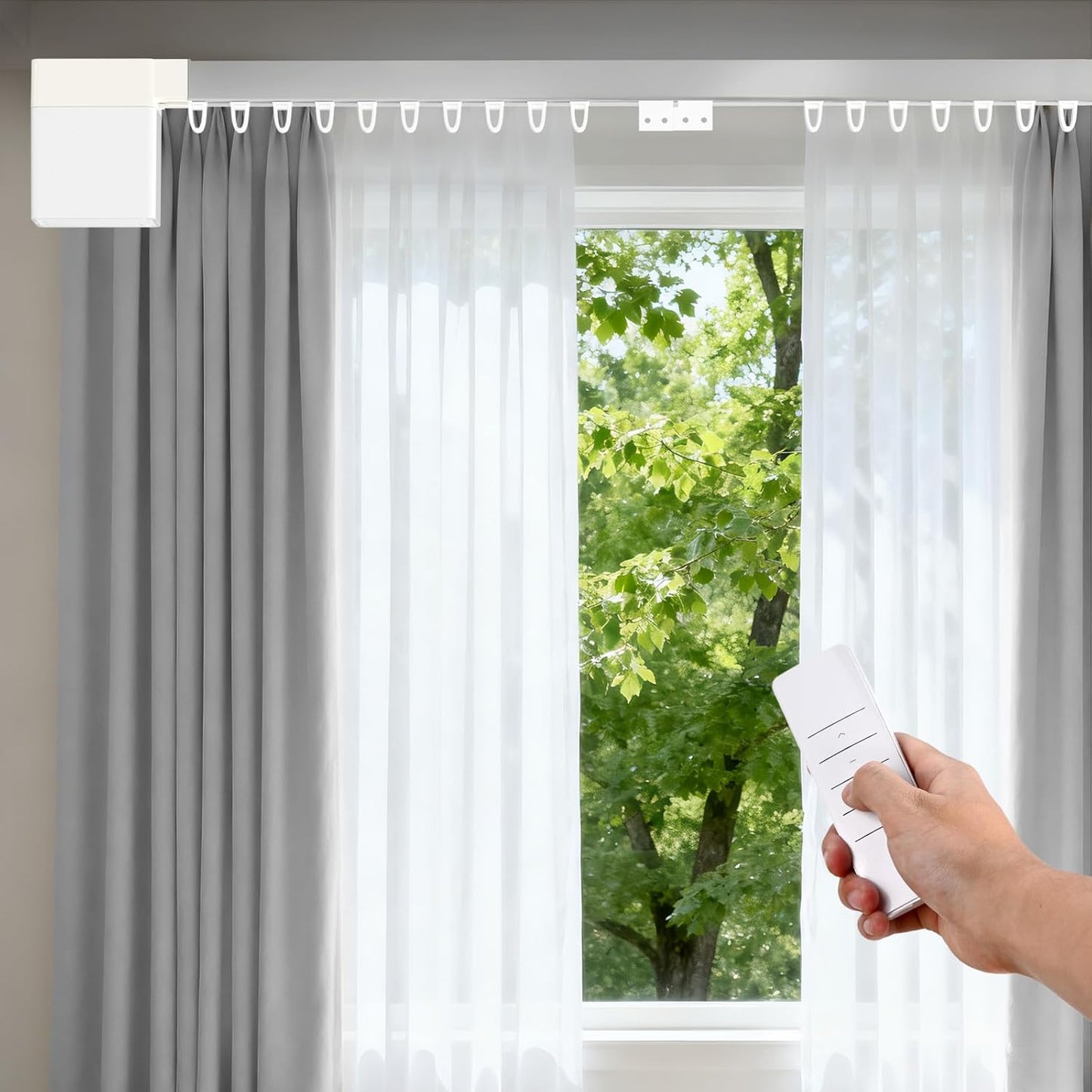 Umimile Smart Electric Curtain Track, Motorized Curtain Track System, 70.8-129 inch Adjustable Length, App/Remote Control, Compatible with Alexa, Google Home, for Ceiling and Wall Mount