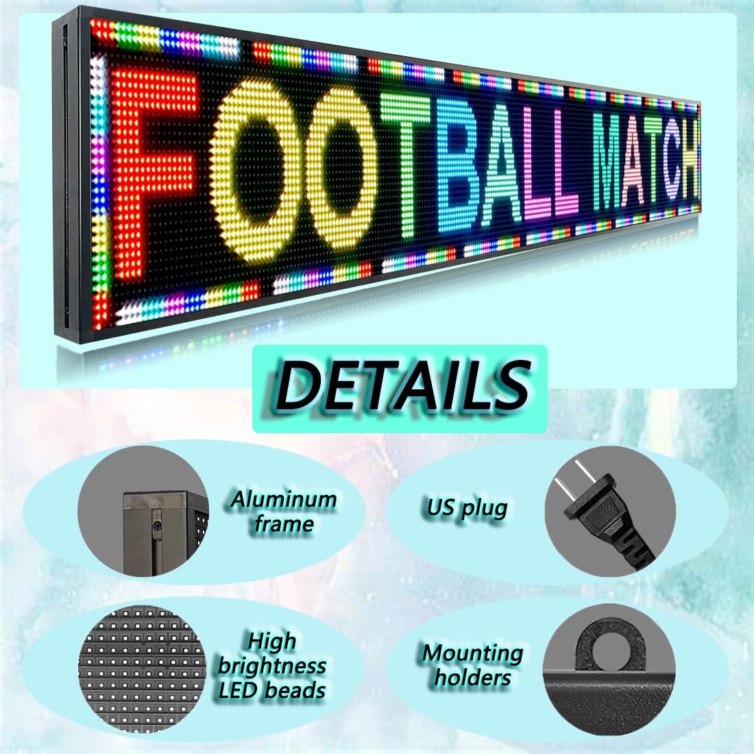 P10 Outdoor Programmable LED Sign Display 77"x14" WiFi Control RGB Full Color With High Brightness Scrolling LED Digital Sign for Business Advertising