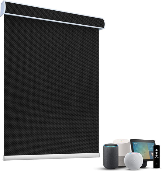 SmartWings Motorized Roller Shades 5% Openness Without Privacy Custom Size, Rechargeable Battery, Works with Matter/Apple HomeKit, Alexa, Thread/Zigbee, Remote Optional, 5% Openness Black