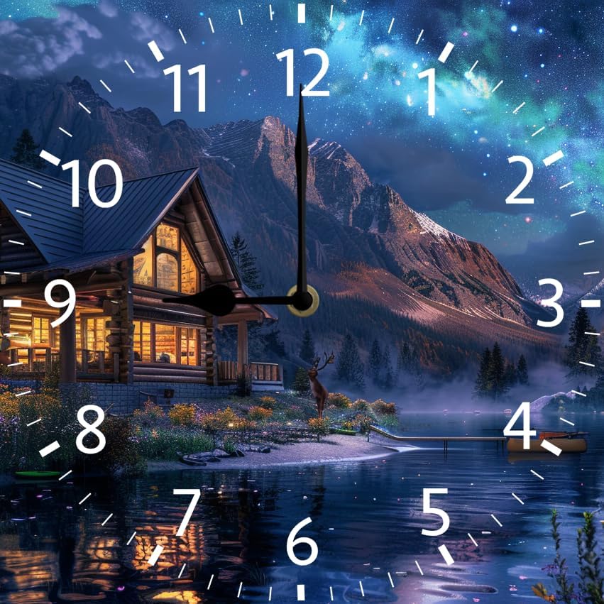 10 in Moon Cabin Retreat -269 Wood Wall Clock – Digital Time Display, Smart Home Compatible for Bedside or Workspace