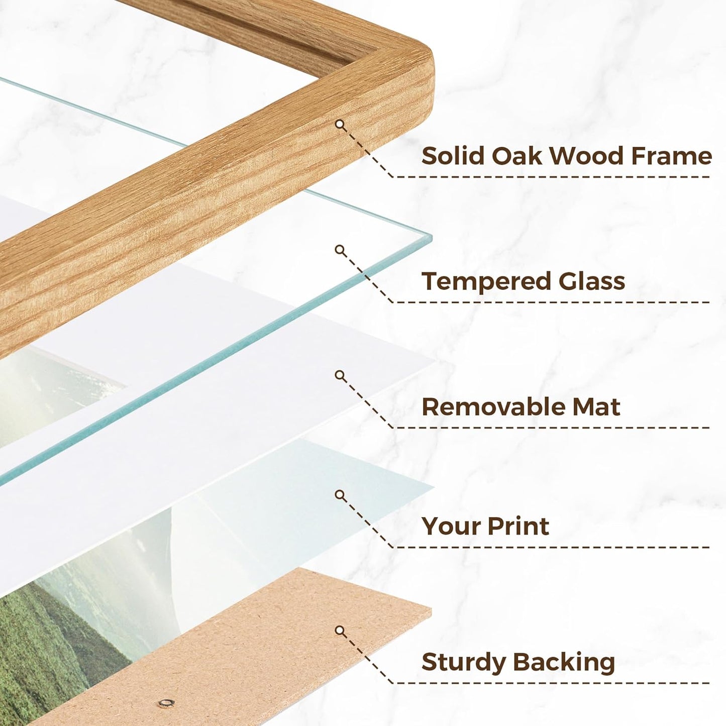8x10 Picture Frame, Rustic 8 by 10 Photo Frame for Wall & Tabletop Display - Solid Oak Wood & Tempered Glass, 8x10 Picture Frame Matted to 5x7, Wood Collage Frames for Home, Natural Oak Color, 1 Pack