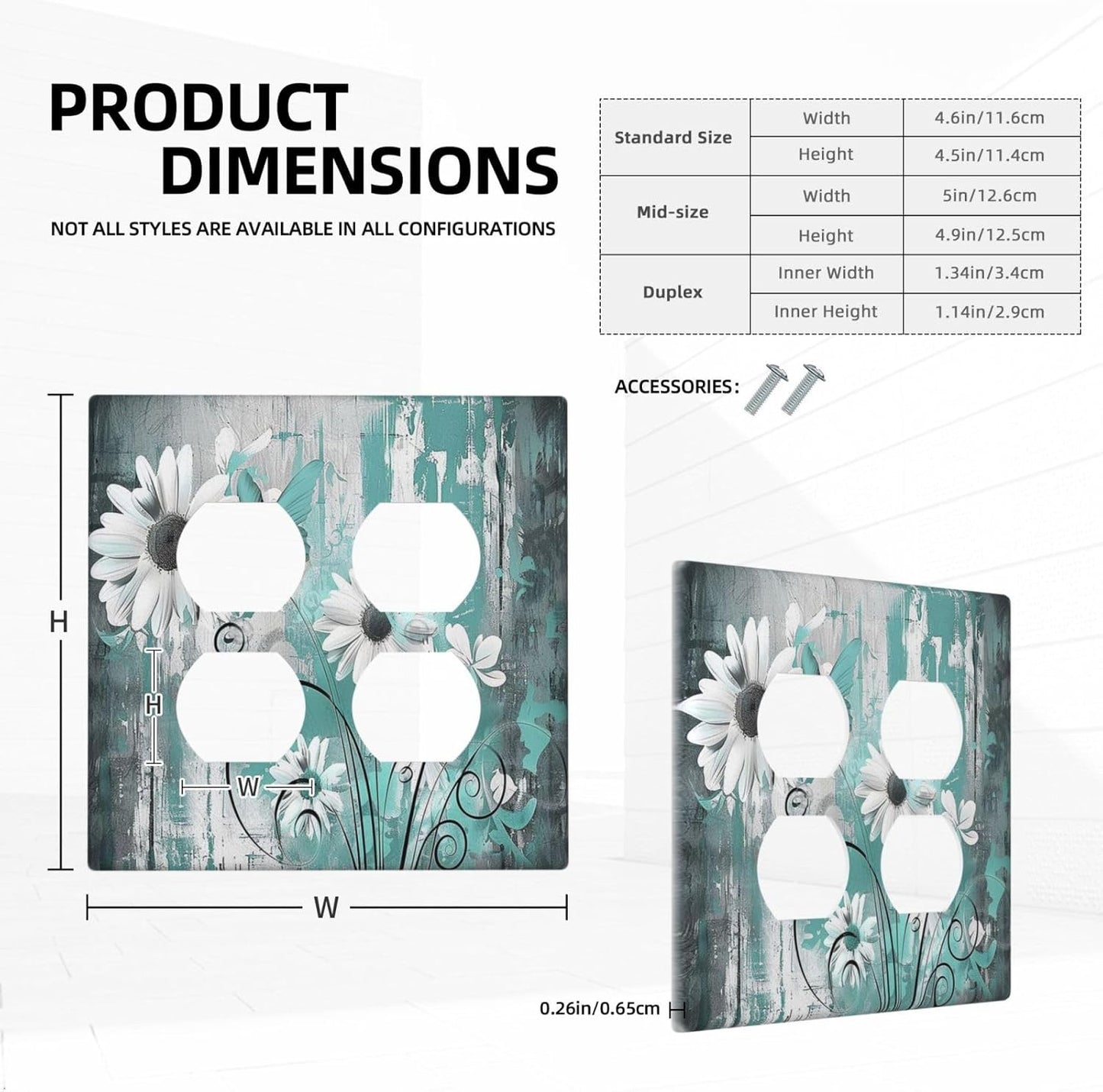 Outlet Covers Teal Daisy Floral Vintage Wood Plank 2 Gang Double Duplex Decorative Light Switch Covers Electrical Wallplates Socket Faceplate For Farmhouse Cabin Decor