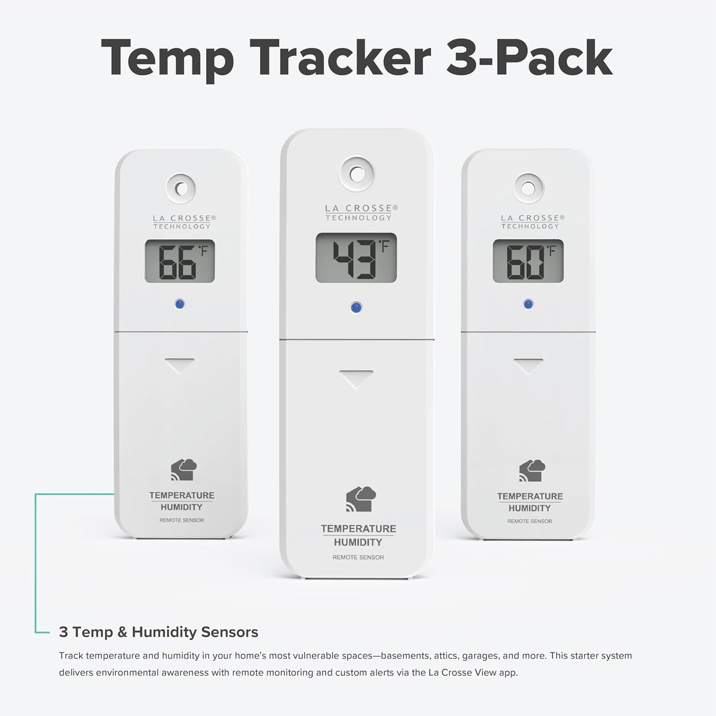 Temp Tracker Wi-Fi Alert System 3 Pack with The Bridge Gateway and 3 Indoor Outdoor Temperature and Humidity Sensors