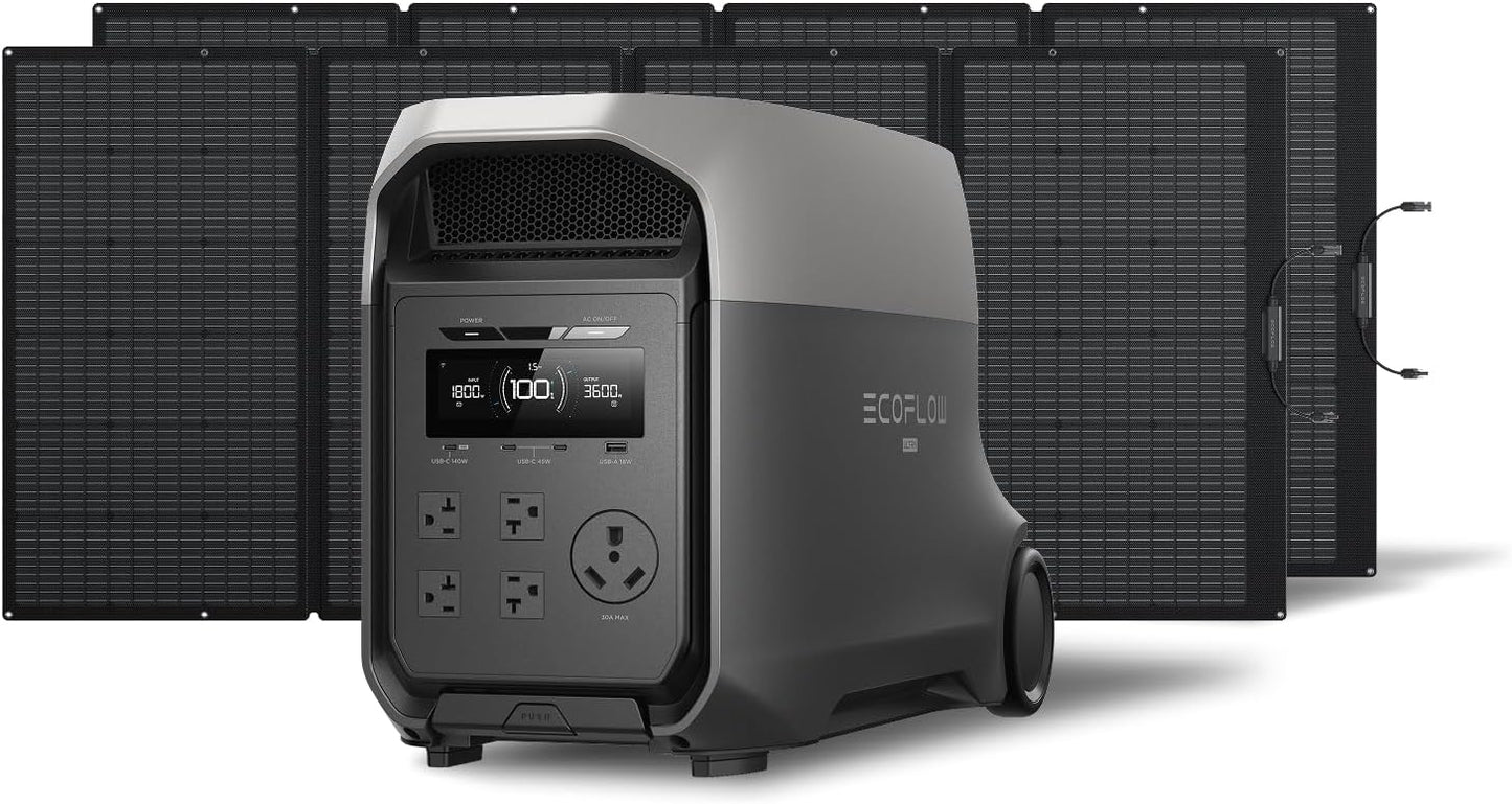 EF ECOFLOW DELTA 3 Ultra Portable Power Station with 2X400W Solar Panels, 3072Wh LiFePO4 Battery, 3600W (Surge 7200W) Output, Solar Generator for Home Use, Camping Accessories, Emergencies & RV Backup