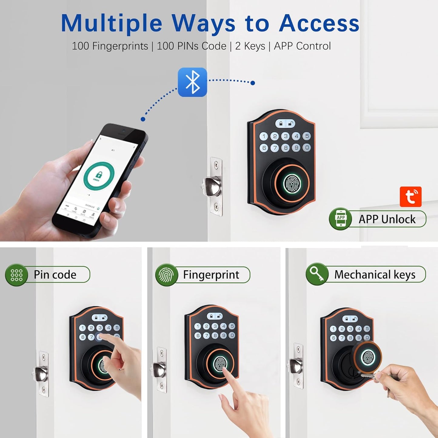 Smart Fingerprint Door Lock, Keyless Entry Deadbolt with Electronic Keypad, Bluetooth App Control, One Time Code, IP65 Weatherproof, for Front Door/Home/Office (Oil Rubbed Bronze)
