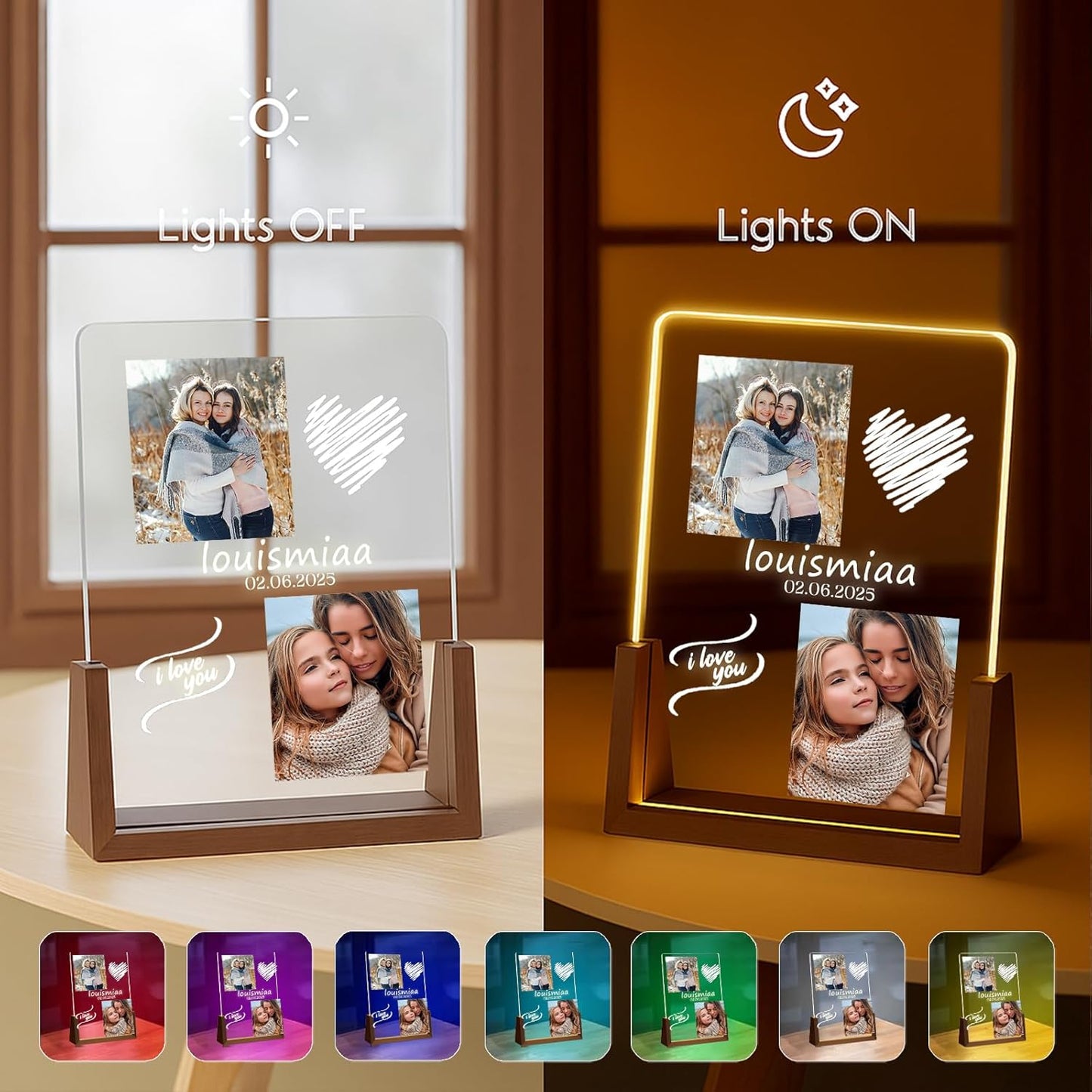 LOUISMIAA Customized Picture Frames with Night Light,Decorative Plaque Anniversary Birthday Mother’s Day Father’s Day Valentine’s Personalized Gifts for Boyfriend Girlfriend Couple Women Same Day Shipping