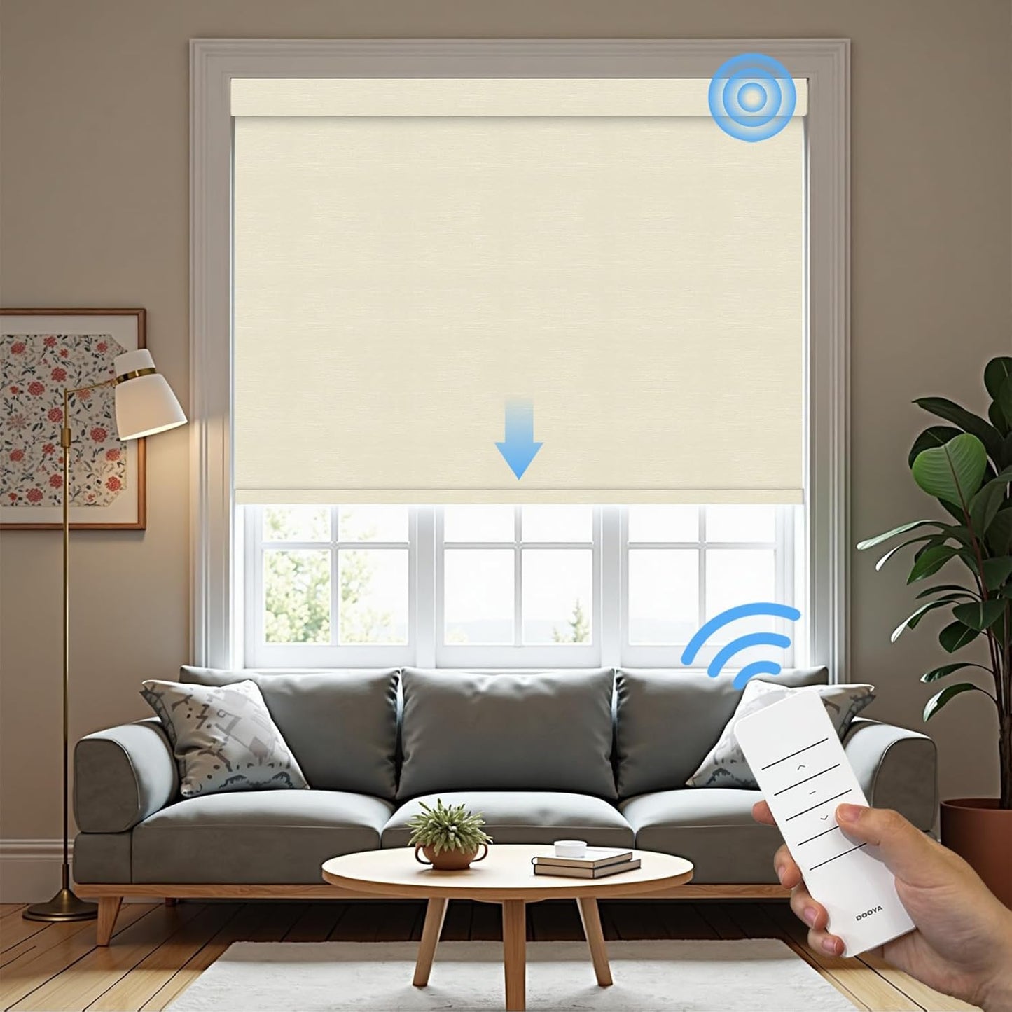 Motorized Roller Blinds with Remote, 100% Blackout Automatic Roller Shades for Bedroom, Bathroom, and Living Room, Customized Size, Desert Sand Beige