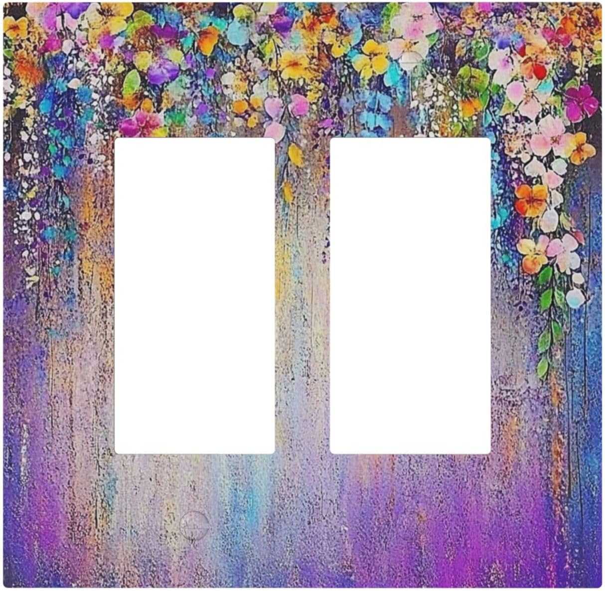 Colorful Country Flower Wildflower Floral Decorative Outlet Covers 2 Gang Double Gfci Rocker Electrical Wall Panels Light Switch Cover Plate For Bed Room Living Room Decor