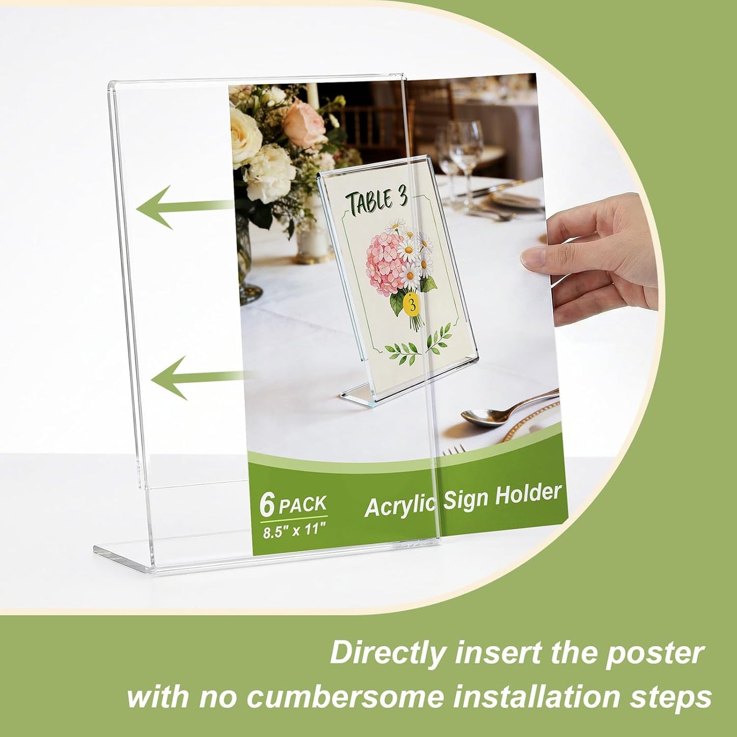 6 Pack Acrylic Sign Stand Holders, 8.5 x 11 Clear Plastic L Shape Table Paper Display Stand, Suit for Displaying Posters, Picture, Flyers, Menu