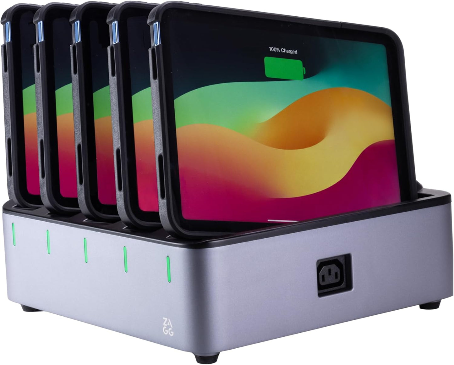 ZAGG ChargeStation Pro for iPad (10th Gen)/ iPad (A16) - Lockable Wireless Charging Station with 5 Rugged Cases – Charges 5 iPads – for Schools, Hospitals, Business & Enterprise
