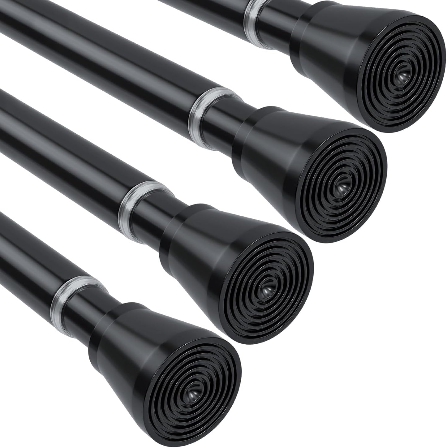 4 Pack Black Shower Curtain Rod 16 To 26 Inch Tension Shower Rod For Bathroom 7/8" Adjustable Spring Curtain Rod No Drilling Spring Rod Black Tension Curtain Rods for Windows Doorway Closet