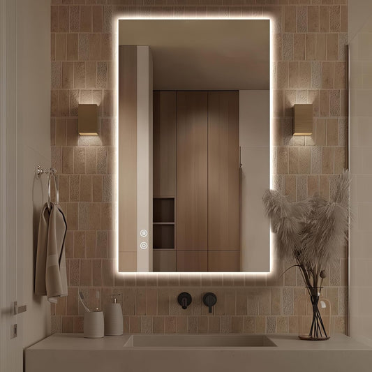Niccy Led Mirror for Bathroom, 40"x24" Frameless Backlit Mirror for Wall Lighted Mirror with Bedroom 3 Color, Defogger, Explosion-Proof, HD Glass and IP65 Vanity Mirror Horizontal or Vertical