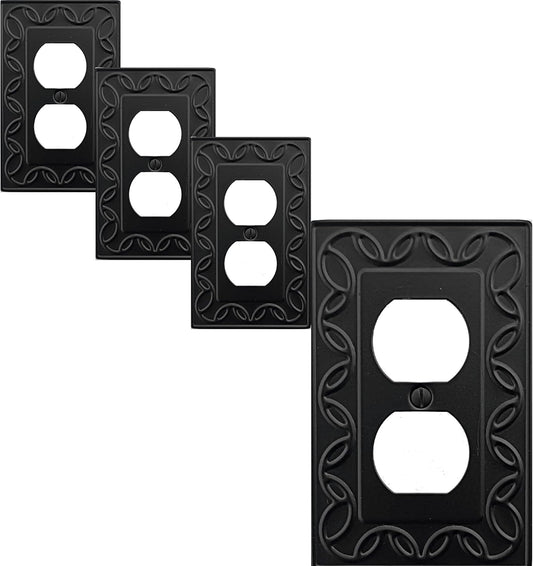Single Toggle Light Switch Cover NovaBloom Metal Wall Plate, 4-Pack Black 1 Gang, Light Switch Cover Decorative Wallplate, Durable