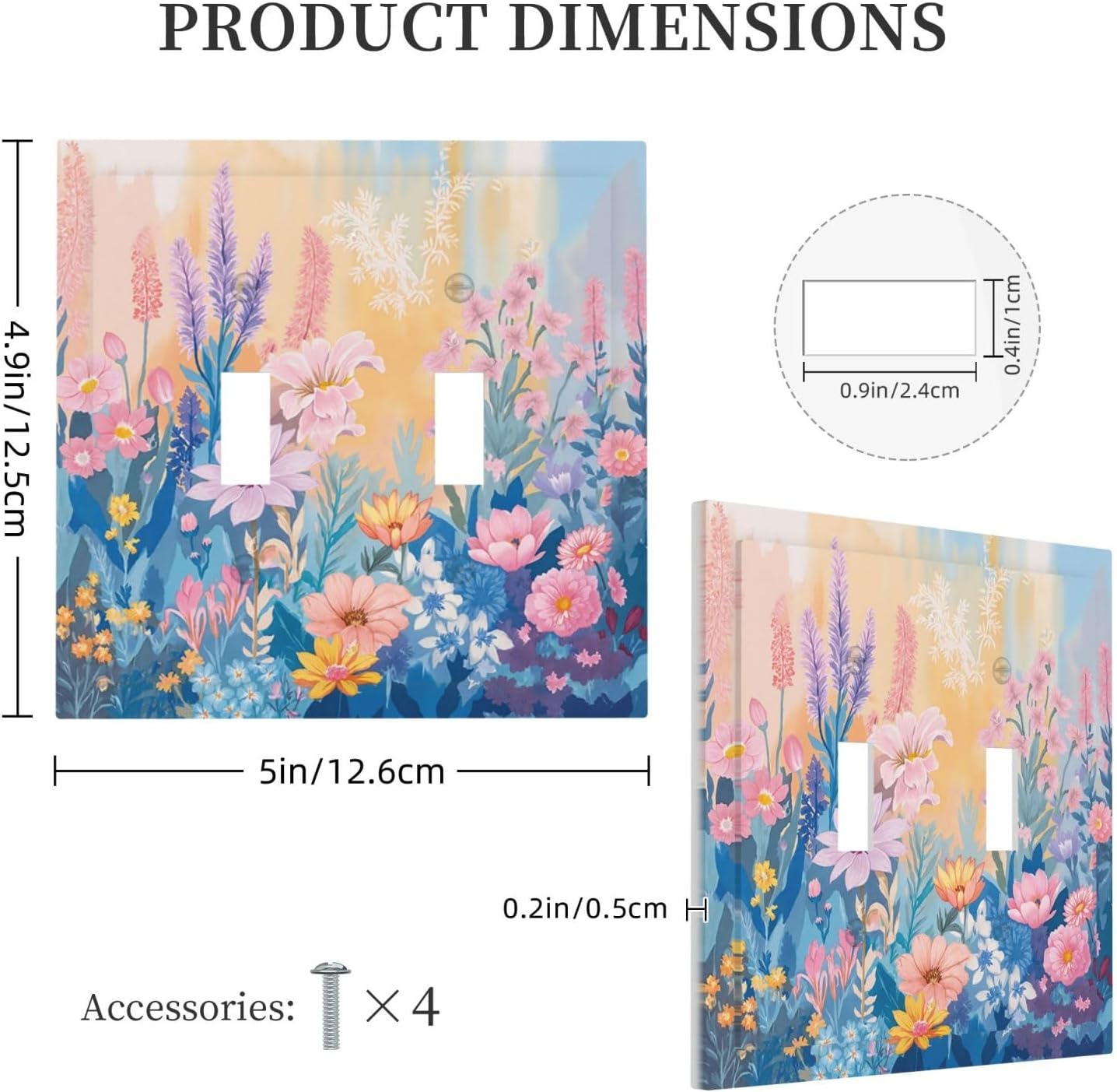 Decorative Switch Plate Covers Colorful Watercolor Flowers Wildflower Plants 2 Gang Double Toggle Light Switch Cover Plate Electrical Wall Plate Outlet Cover for Bathroom Home Decor