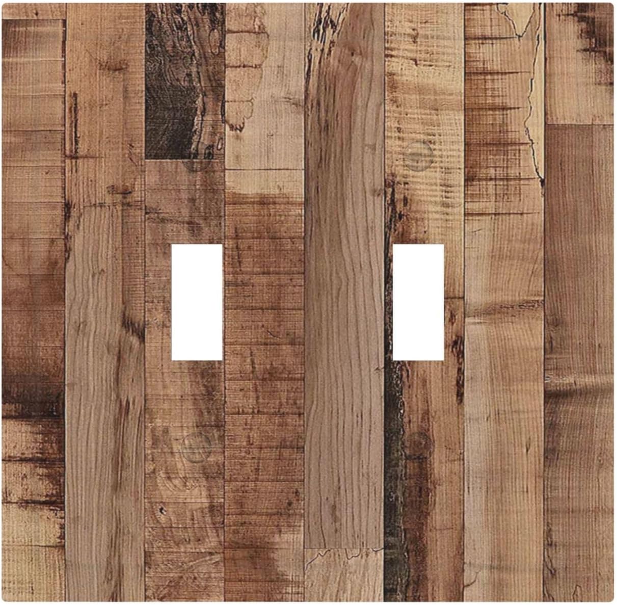 Decorative Switch Plates Rustic Brown Wood Grain 2 Gang Double Toggle Outlet Light Switch Cover Wall Plate Electrical Faceplate for Farmhouse Kitchen Decor