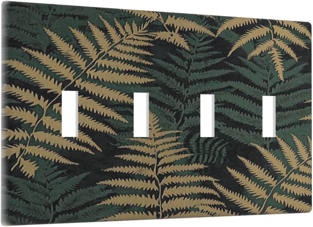 Light Switch Covers Botanical Fern Green Leaf Forest Quad Toggle Electrical Faceplate 4 Gang Wall Plate Decorative Switch Plates For Bed Room Home Decor