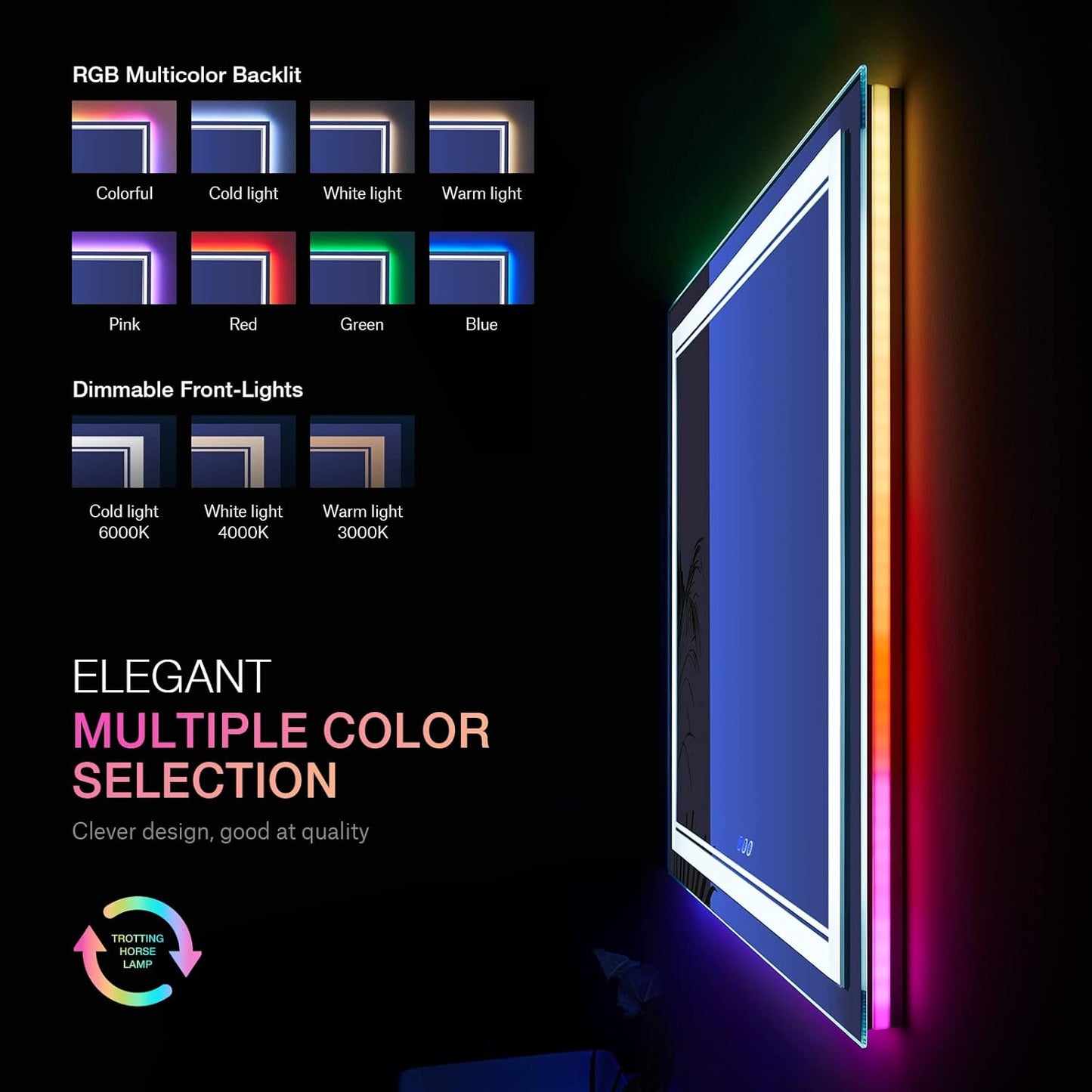 38x38 Inch RGB LED Bathroom Mirror with Lights, Color Changing RGB Backlit LED Mirror for Bathroom,Lighted Vanity Mirrors for Bathroom Wall, Dimmable, Anti-Fog (RGB Backlit+Front-Lit)