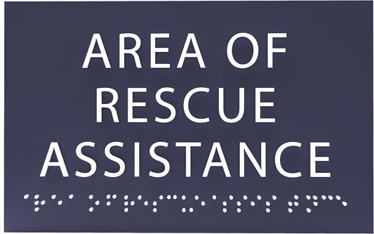 6" X4" Area of Rescue Assistance Sign- Tactile Graphics Grade 2 Braille Text ADA Compliant Sign |ADA Compliant Plastic Signs for Schools, Offices, Businesses, Apartments & Restaurants