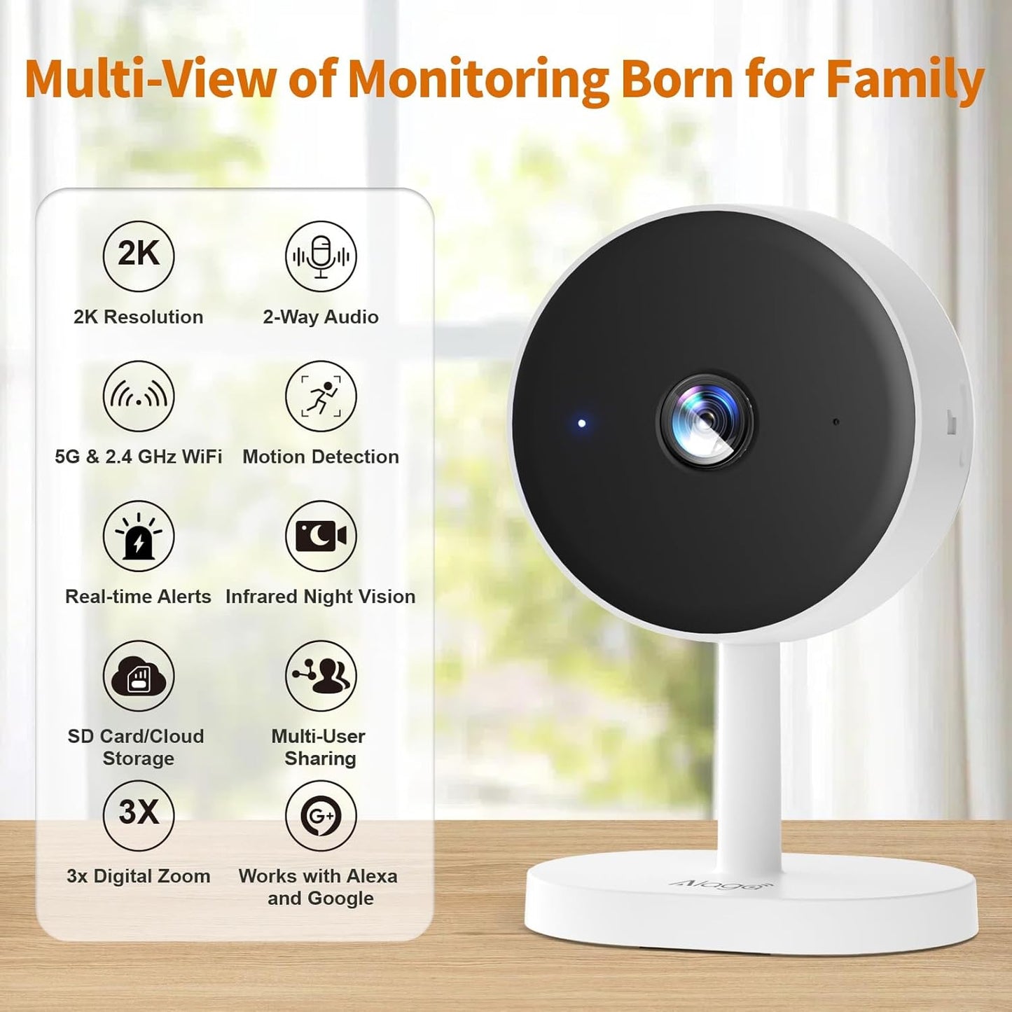 [5G & 2.4G] 2K Indoor Security Camera for Bedroom, Pet/Dog/Baby Camera with Phone App, AI Human Detection, Night Vision, 2-Way Audio, Alexa & Google Home Compatible, with a Month Cloud Storage
